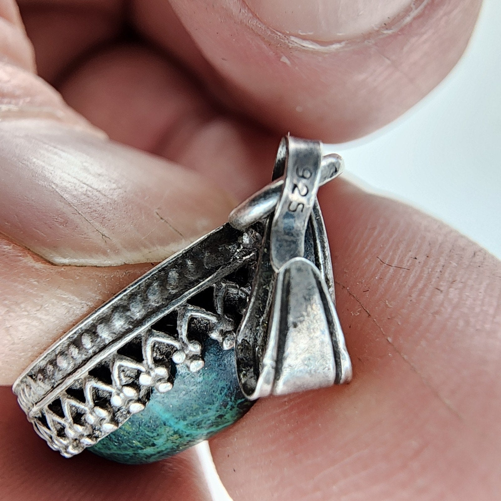 Malachite Oval Pendant Sterling Silver 925 Vintage