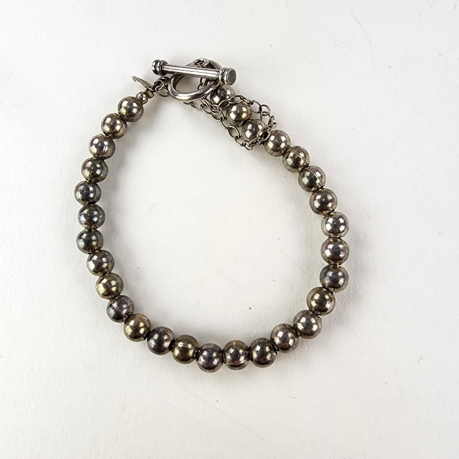 7 1/2" Silpada 6mm Ball Sterling Silver 925 Beaded Bracelet Vintage