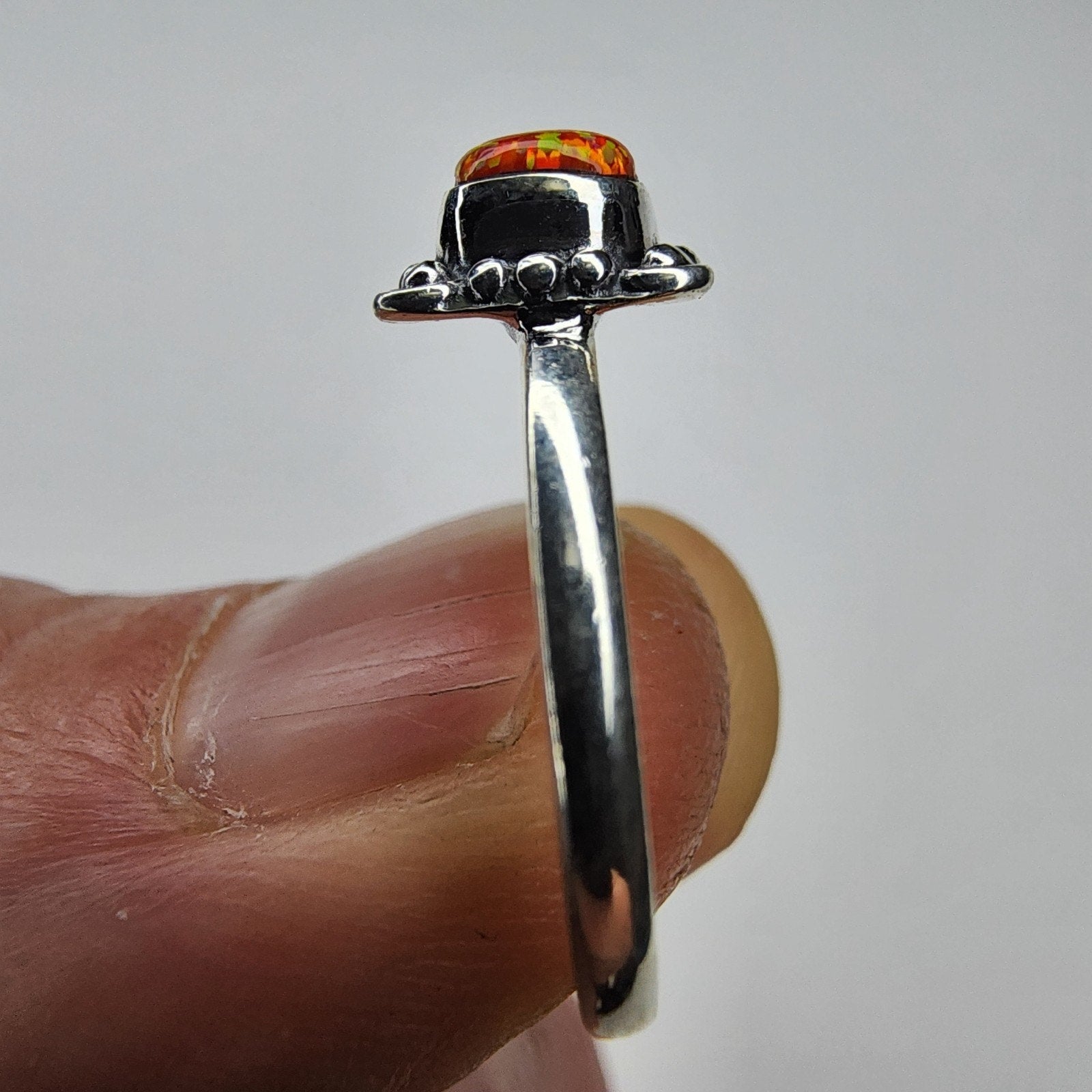 Sterling Silver 925 Orange Opal Southwestern Ring Size 8 1/2 New
