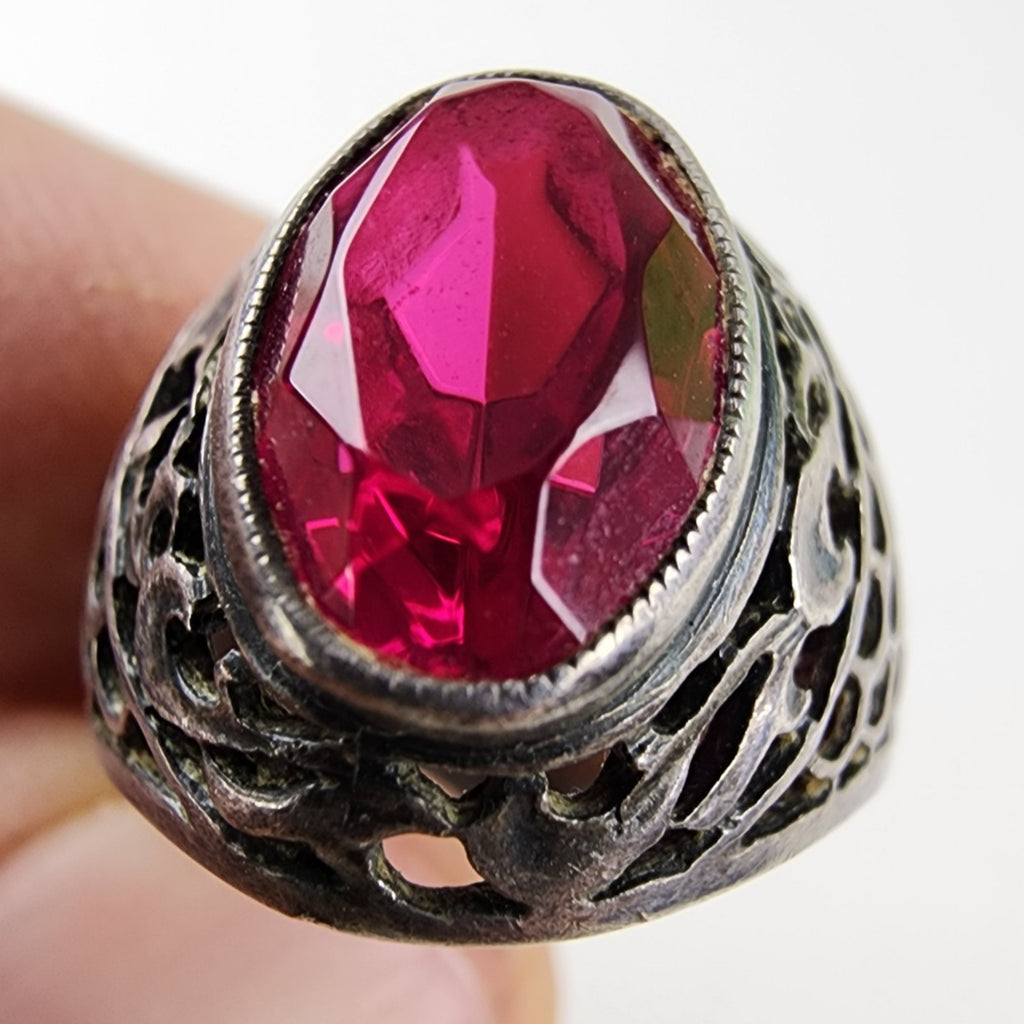 Russian Ruby Men's Ring Size 7 Sterling Silver 916 Vintage Soviet