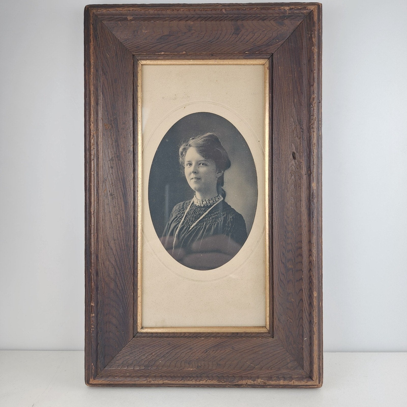 Black & White Woman Photo Framed Female Picture19th/20th Century Antique