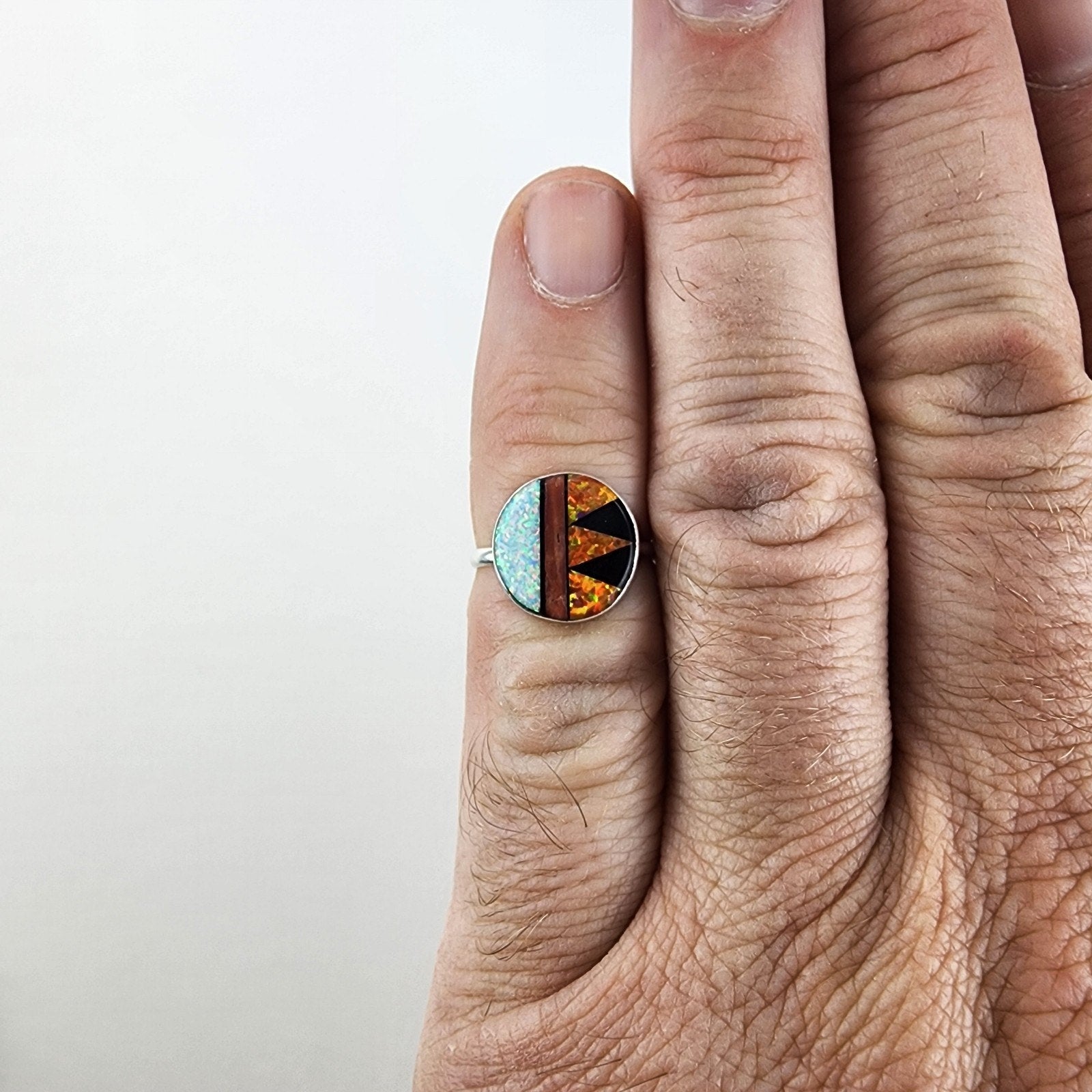 Opal Inlay Southwestern Ring Size 5 Sterling Silver 925 Black Onyx Vintage