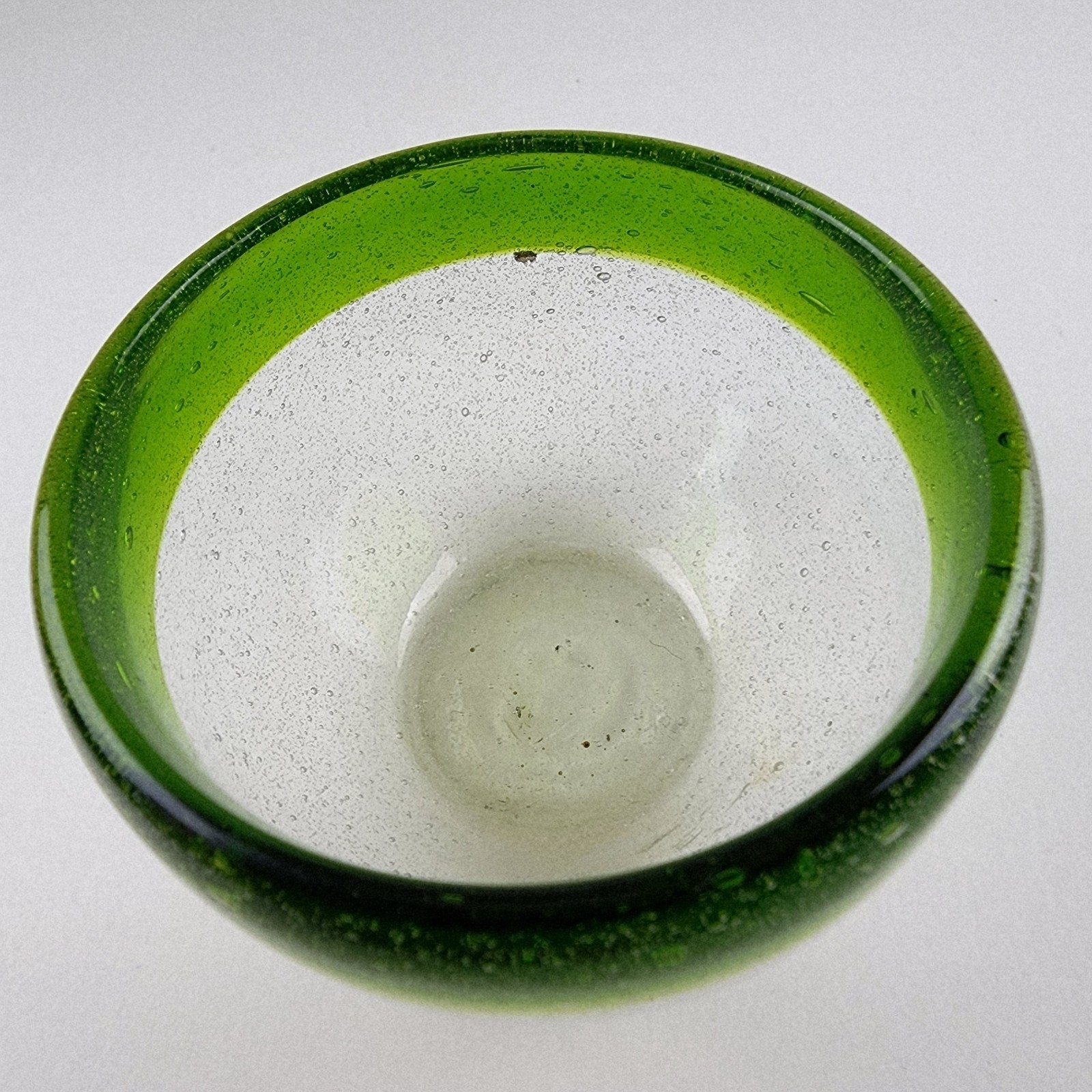 Hand Blown Bubble Glass Serving Dish Salt Cellar Green and Clear Vintage