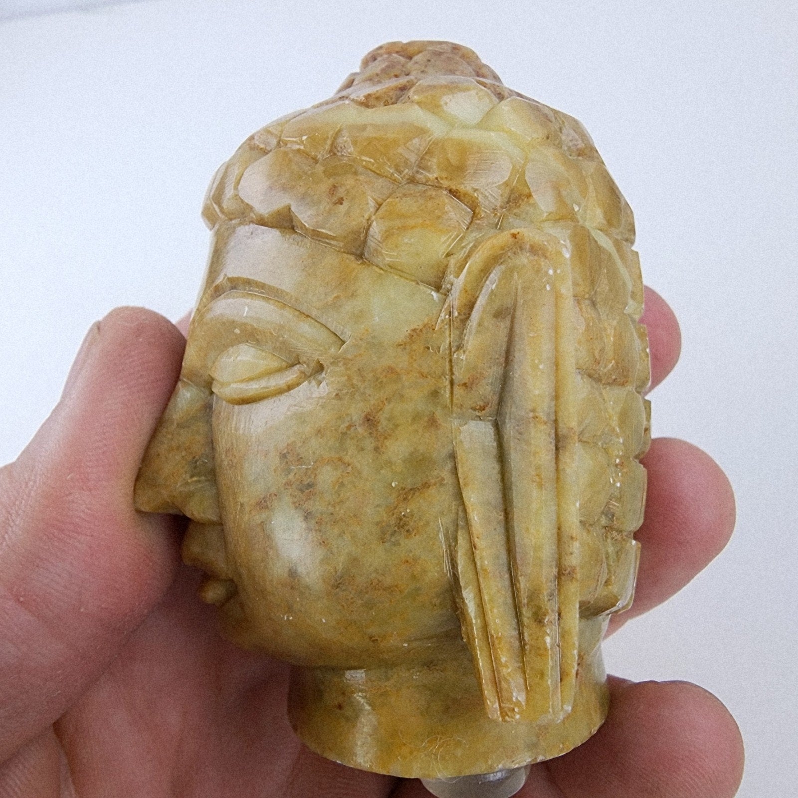 Bust of Buddha Head Indian Stone Carving Vintage Brown Soapstone