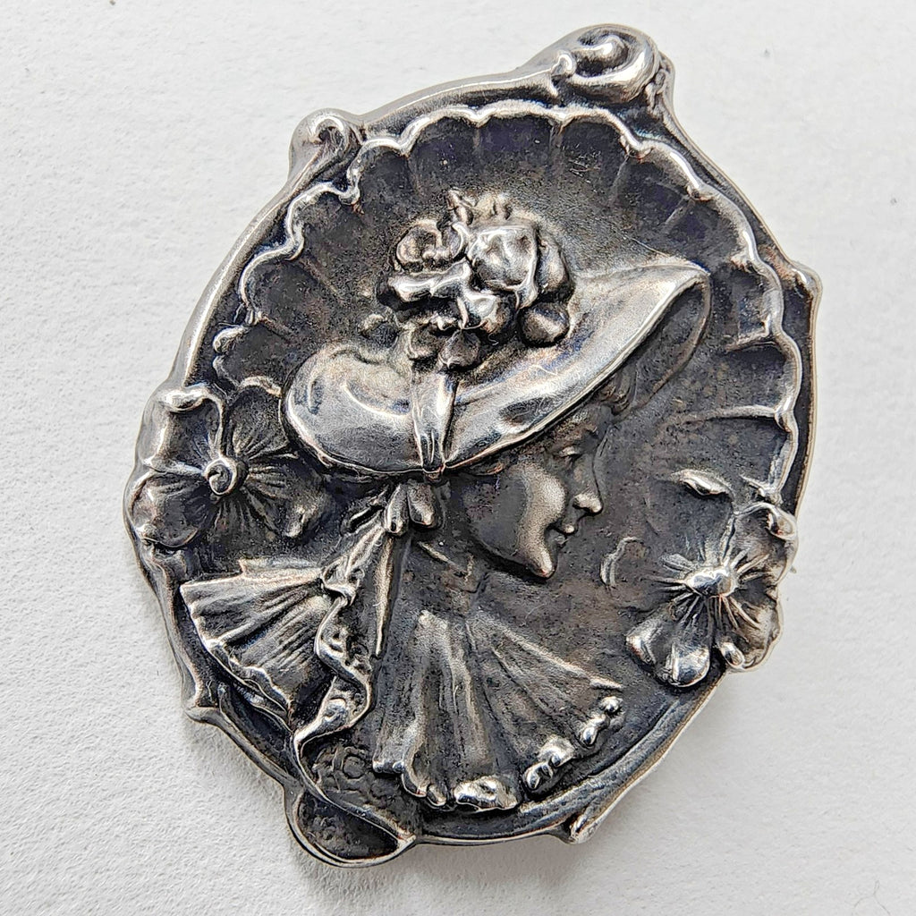 Victorian Sterling Silver 925 Cameo Brooch Pin Repousse