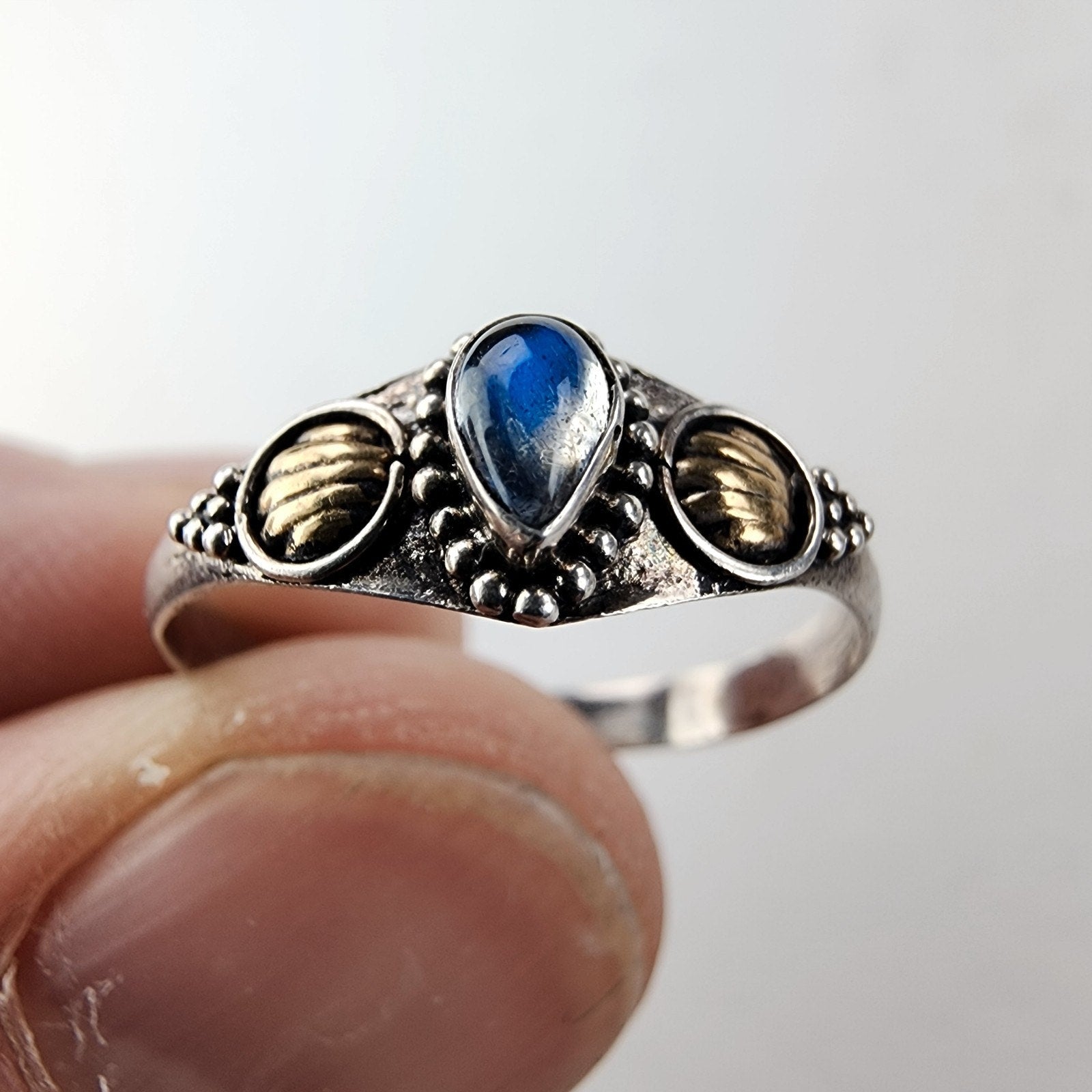 Nepal Quartz Brass Accent Ring Size 8 Sterling Silver 925 Vintage
