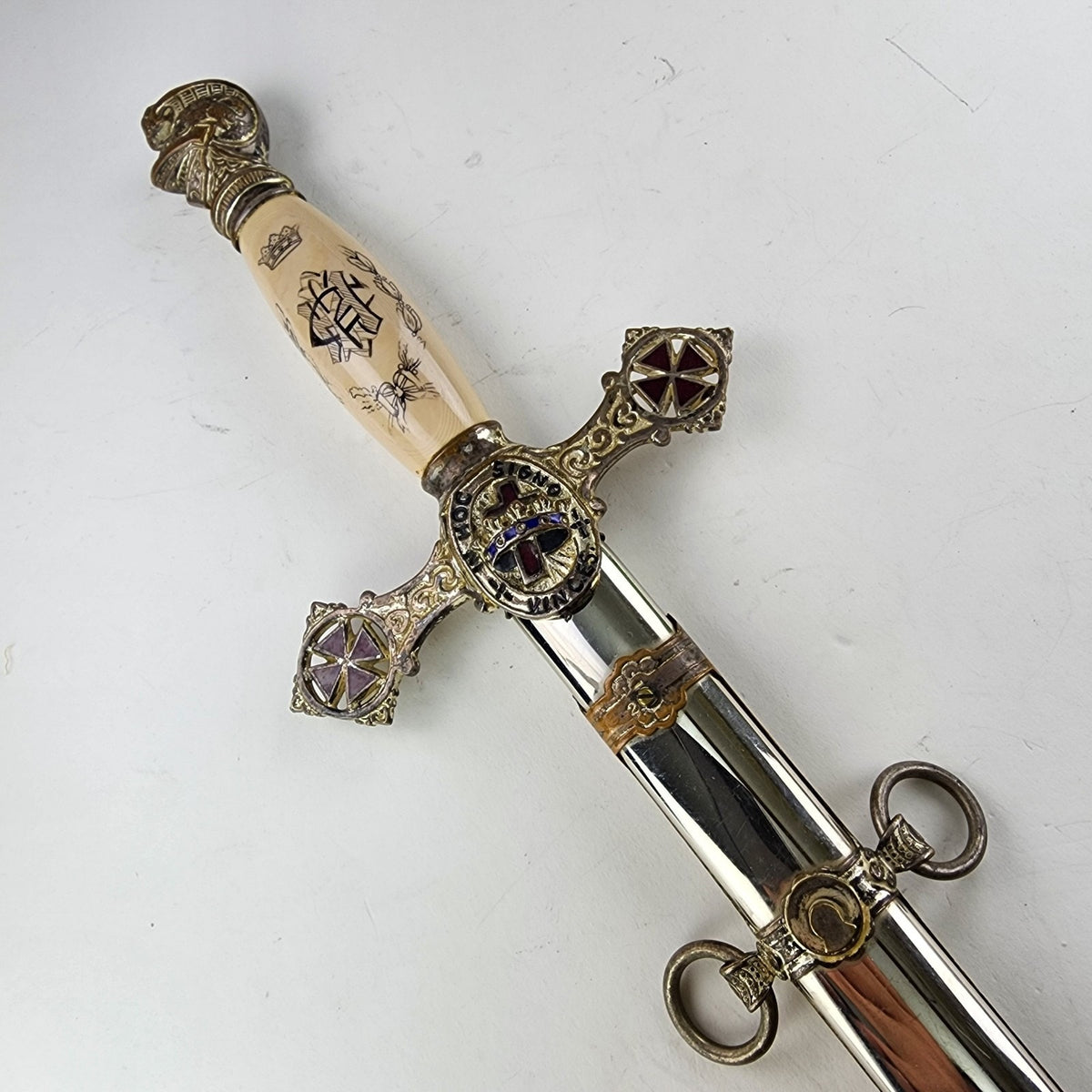 37" Freemason Vintage Sword & Sheath Engraved Henderson Ames Co.