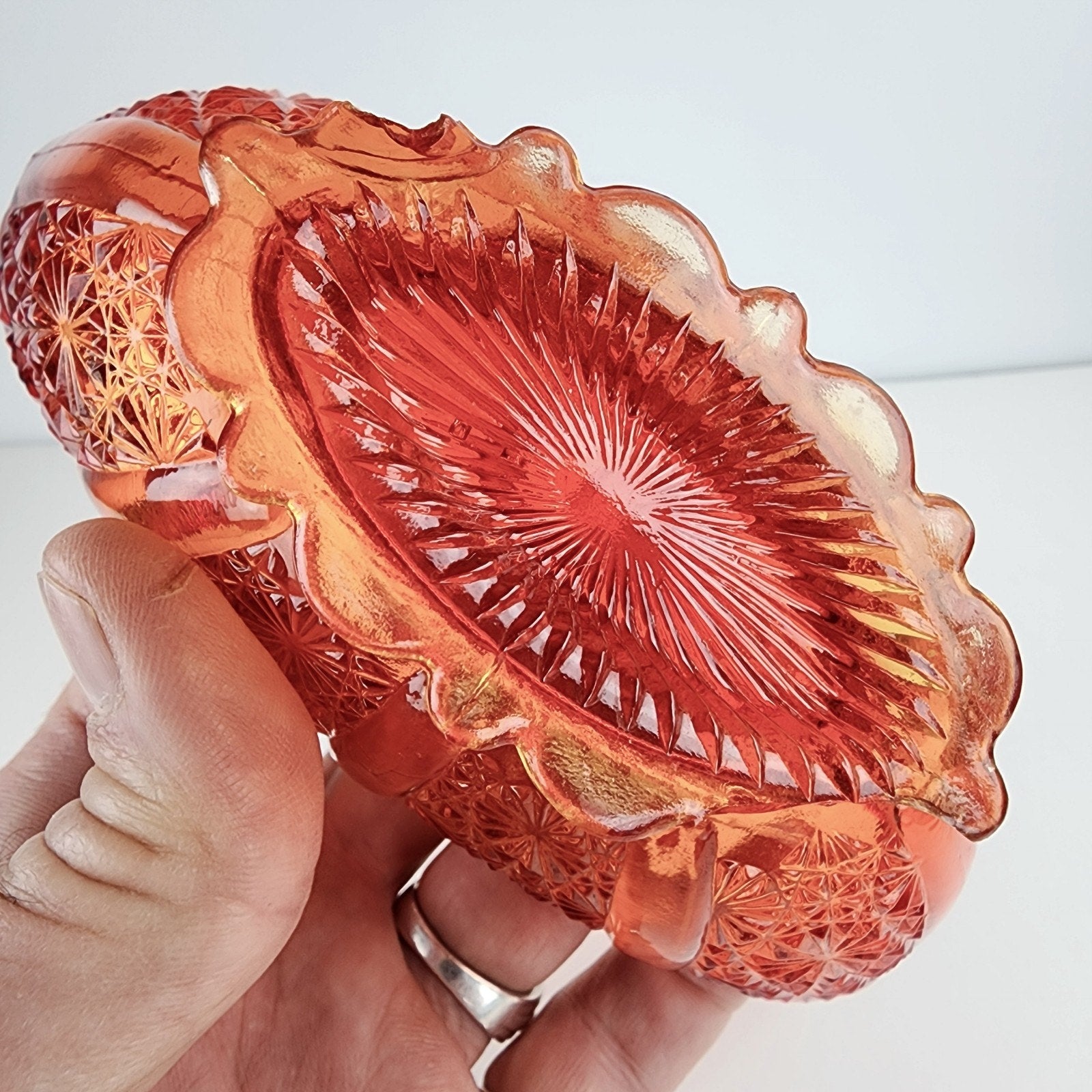 Fenton Amberina Daisy & Button Depression Glass Mini Basket