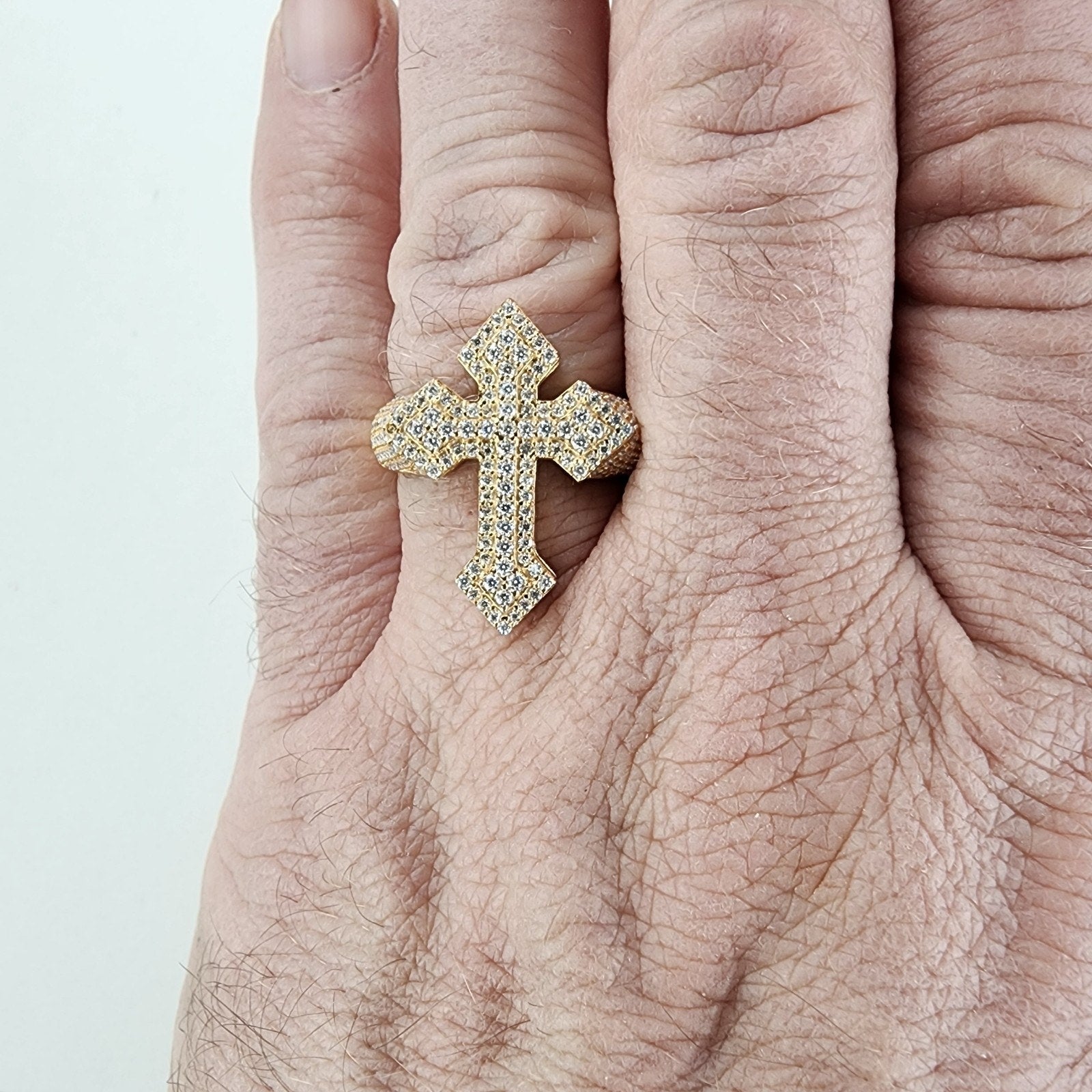 Moissanite Cross Ring Size 11 1/4 Gold Over Sterling Silver 925 New Iced Out