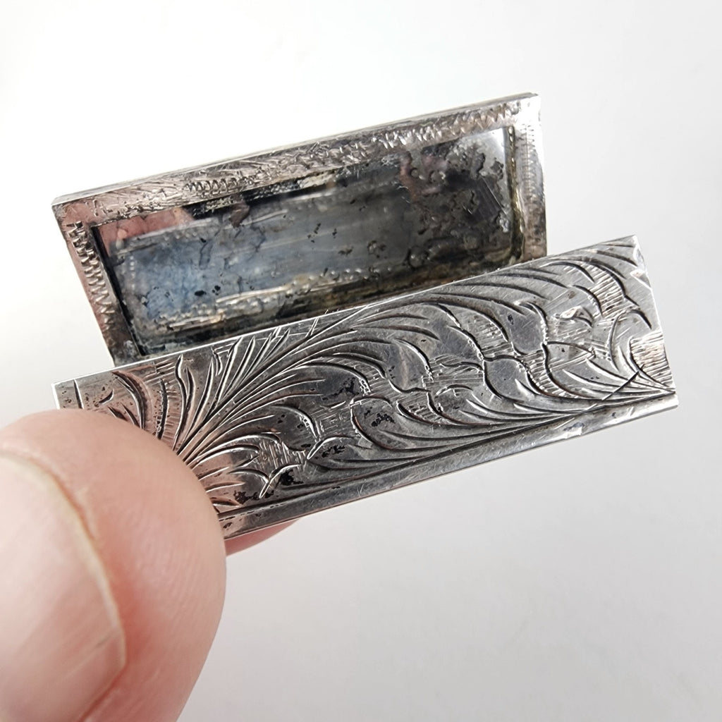 Etched Turquoise Accentt 800 Silver Lipstick Container with Mirror Italy Antique