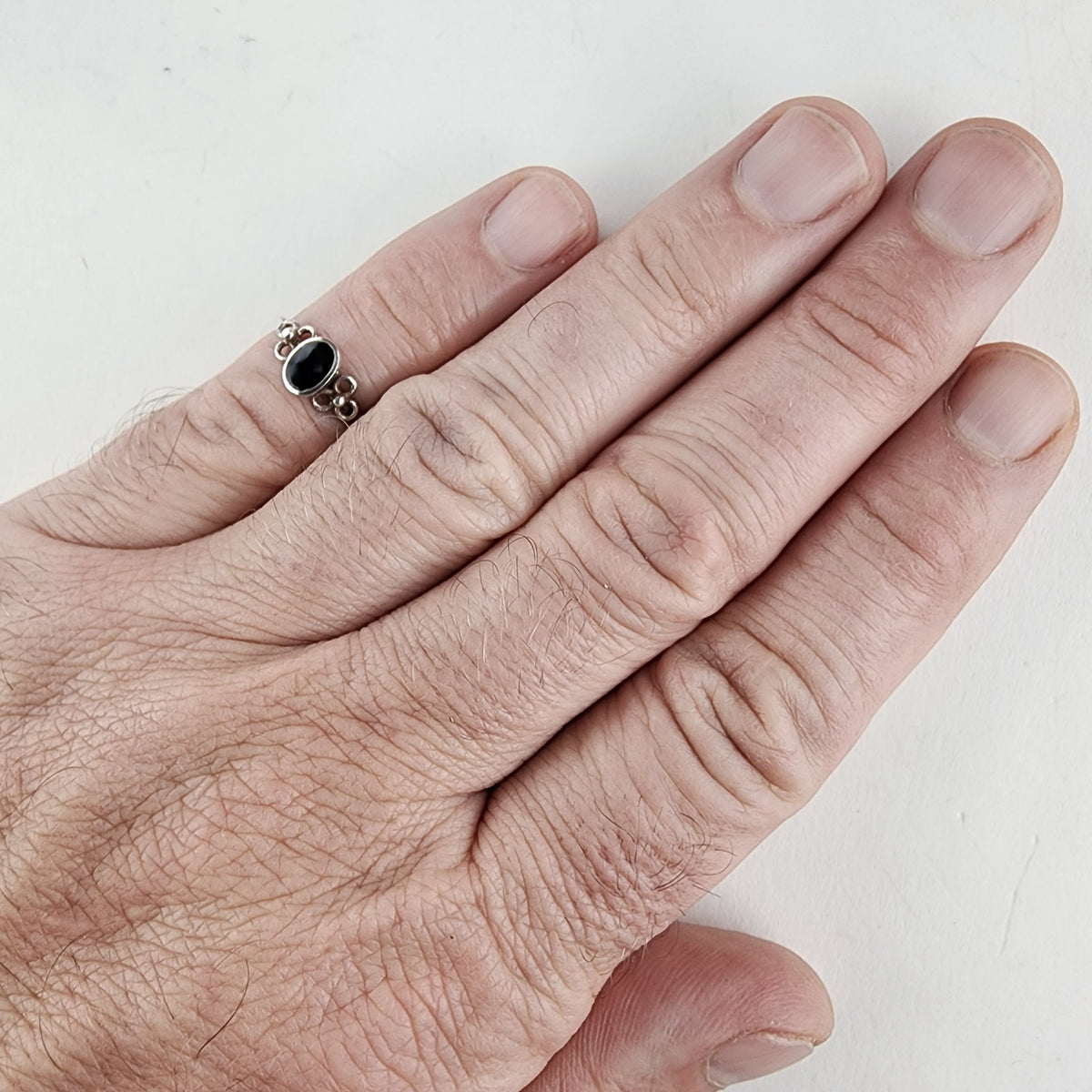 Vintage Black Onyx Inlay Ring Size 5 3/4 in Sterling Silver 925