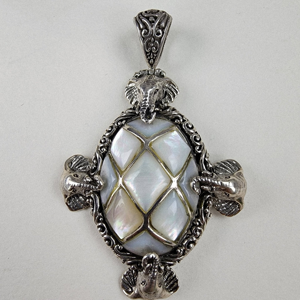 Sarda Mother of Pearl Elephant Designer Pendant Sterling Silver 925 Vintage Bali