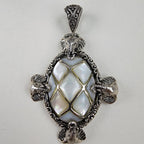 Sarda Mother of Pearl Elephant Designer Pendant Sterling Silver 925 Vintage Bali