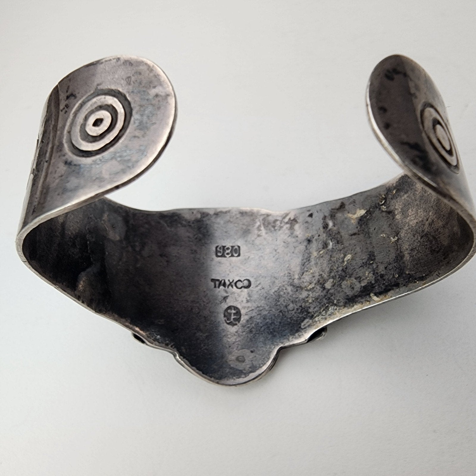Early Taxco Mayan Warrior Cuff Bracelet 980 Sterling Silver