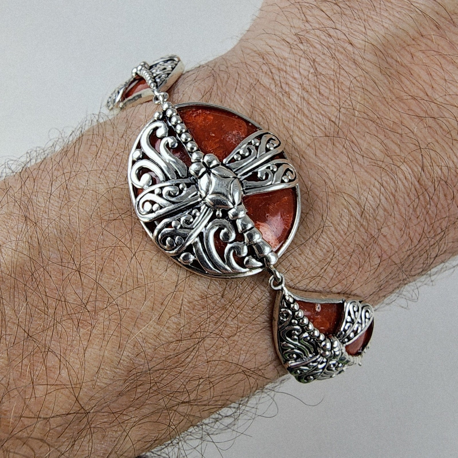 Orange Firefly Bracelet Sterling Silver 925 Adjustable 7" to 8"