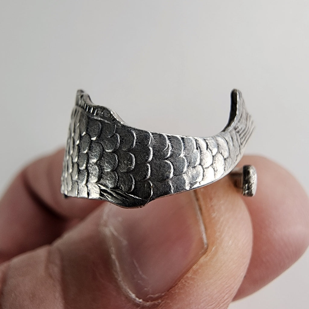Vintage Fish Spoon Ring Adjustable Size 8 in Sterling Silver 925