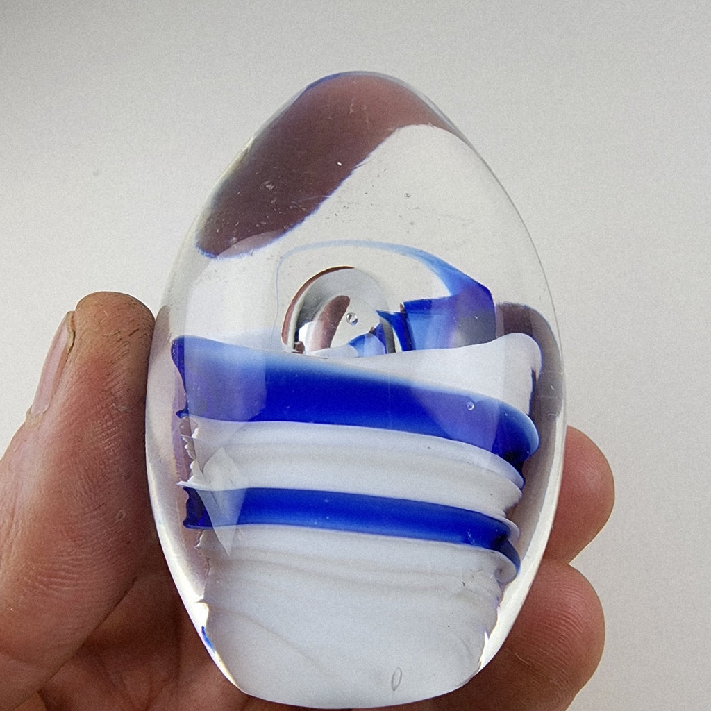 3" Air Trap Swirl Bubble Art Glass Paperweight Vintage Hand Blown Borosilicate