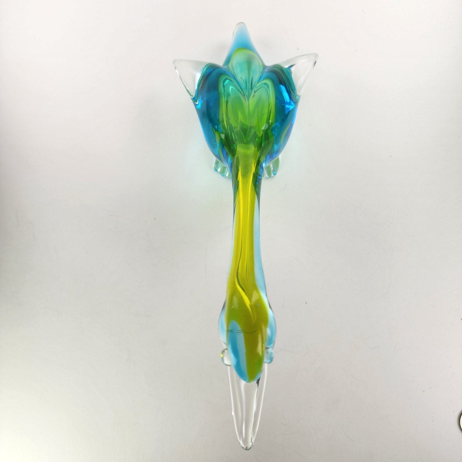 14" Murano Art Glass Duck Handmade Green Yellow Blue Bird Animal