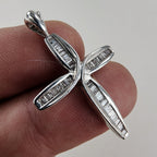 1/3ct Natural Baguette Cut Diamond Cross in Sterling Silver 925 Pendant
