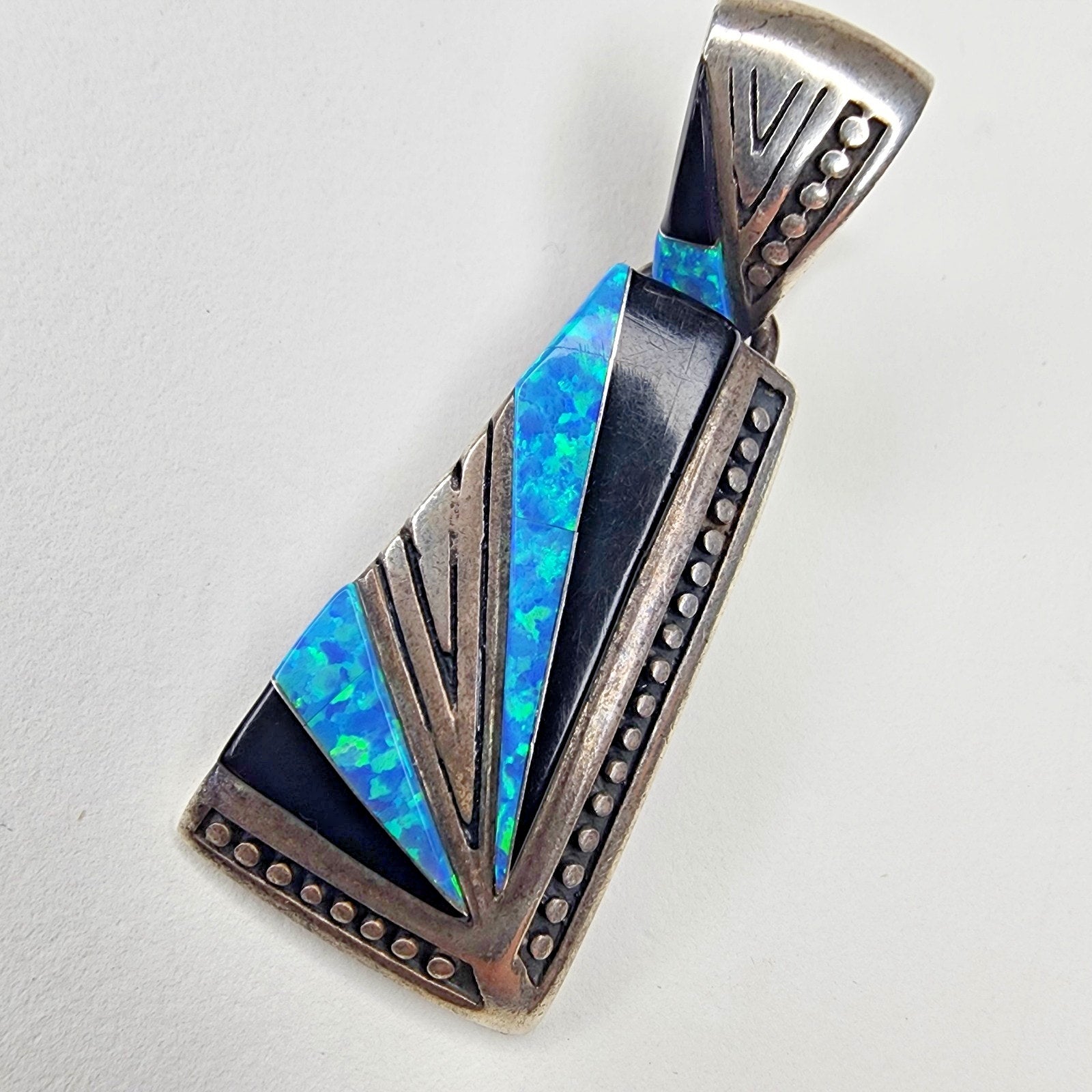 Opal Pendant Black Onyx Sterling Silver 925 by Designer Silver Clouds