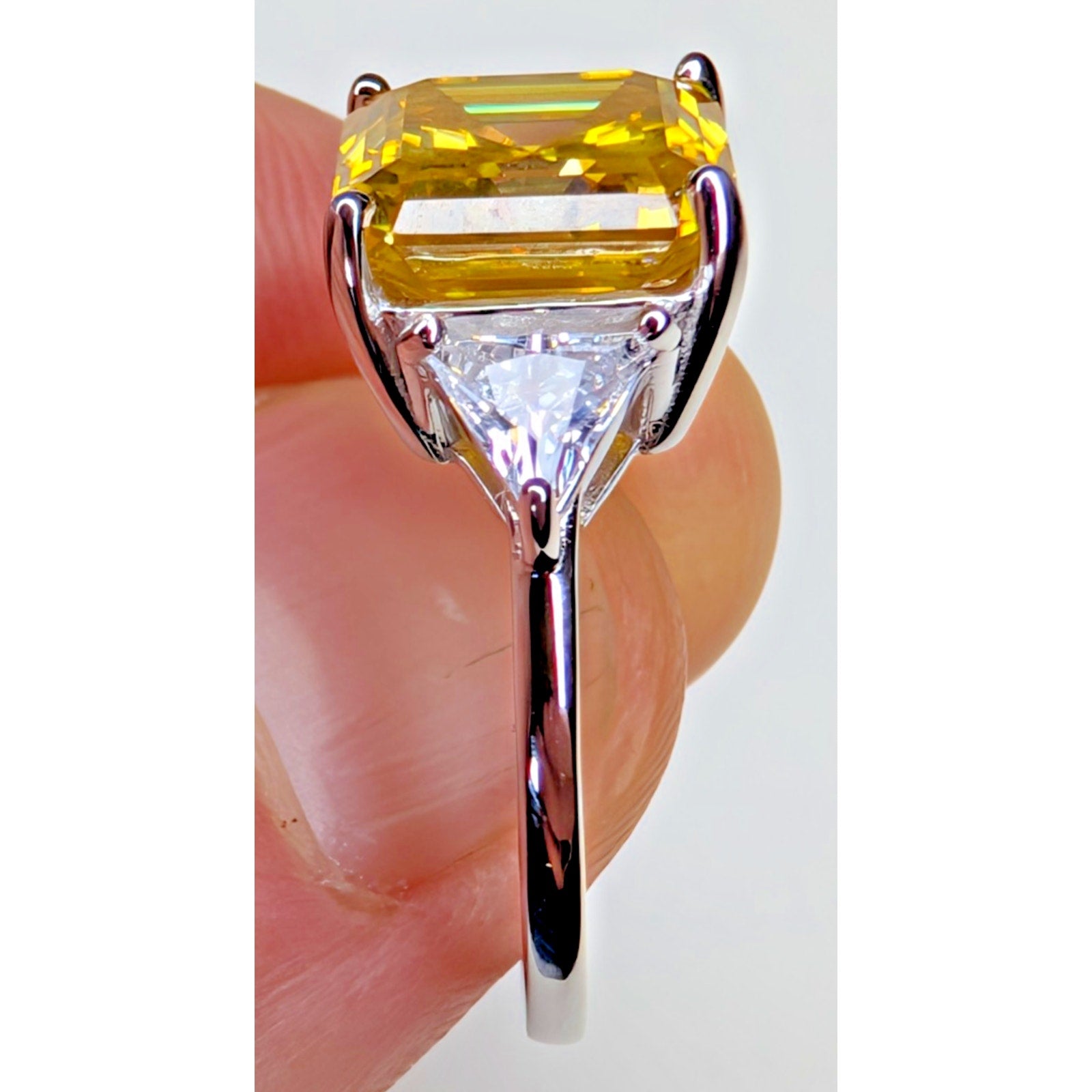 5ct Yellow Moissanite Sterling Silver 925 Cocktail Ring Size 8 Asscher Cut