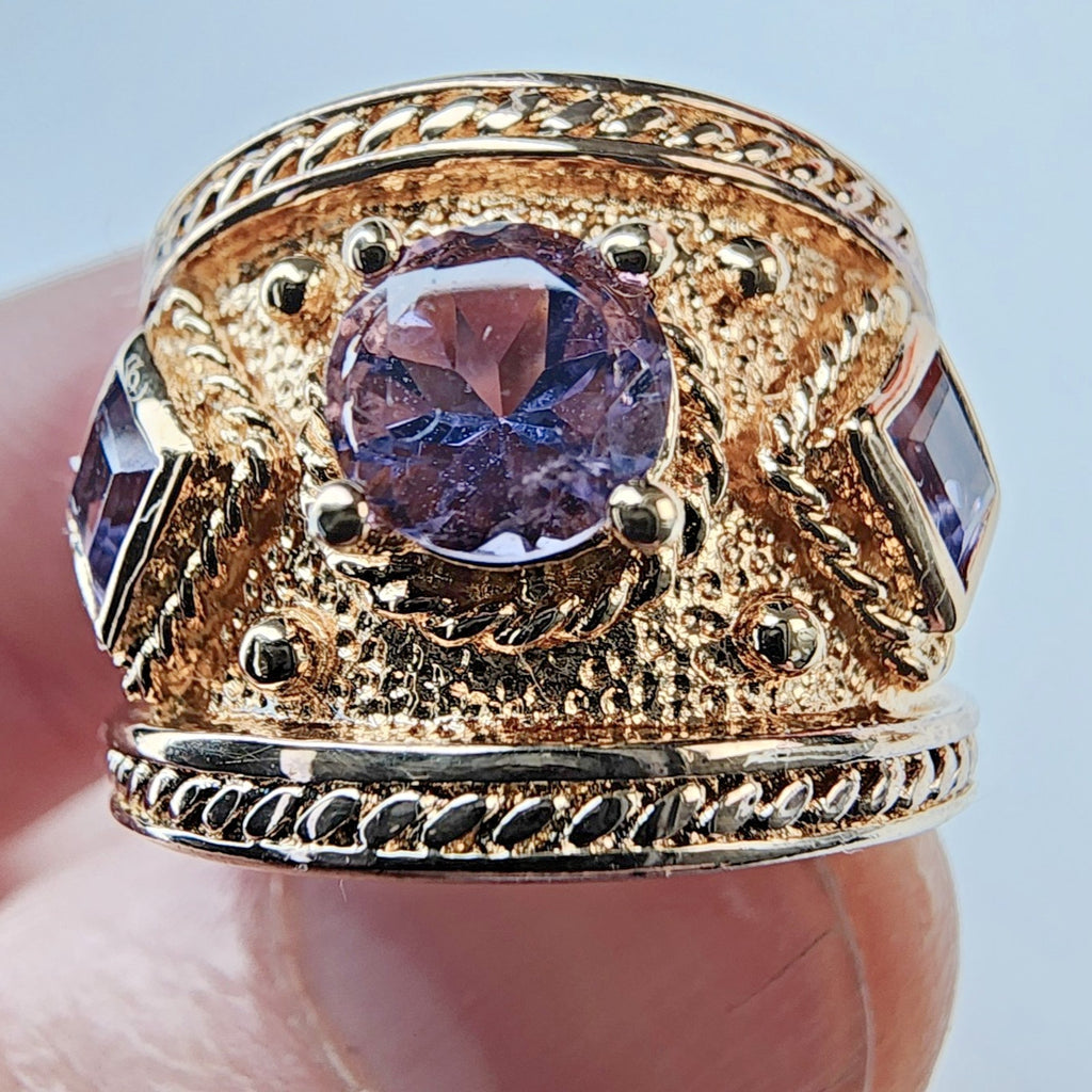 Textured Amethyst Band Ring Size 7 Sterling Silver 925