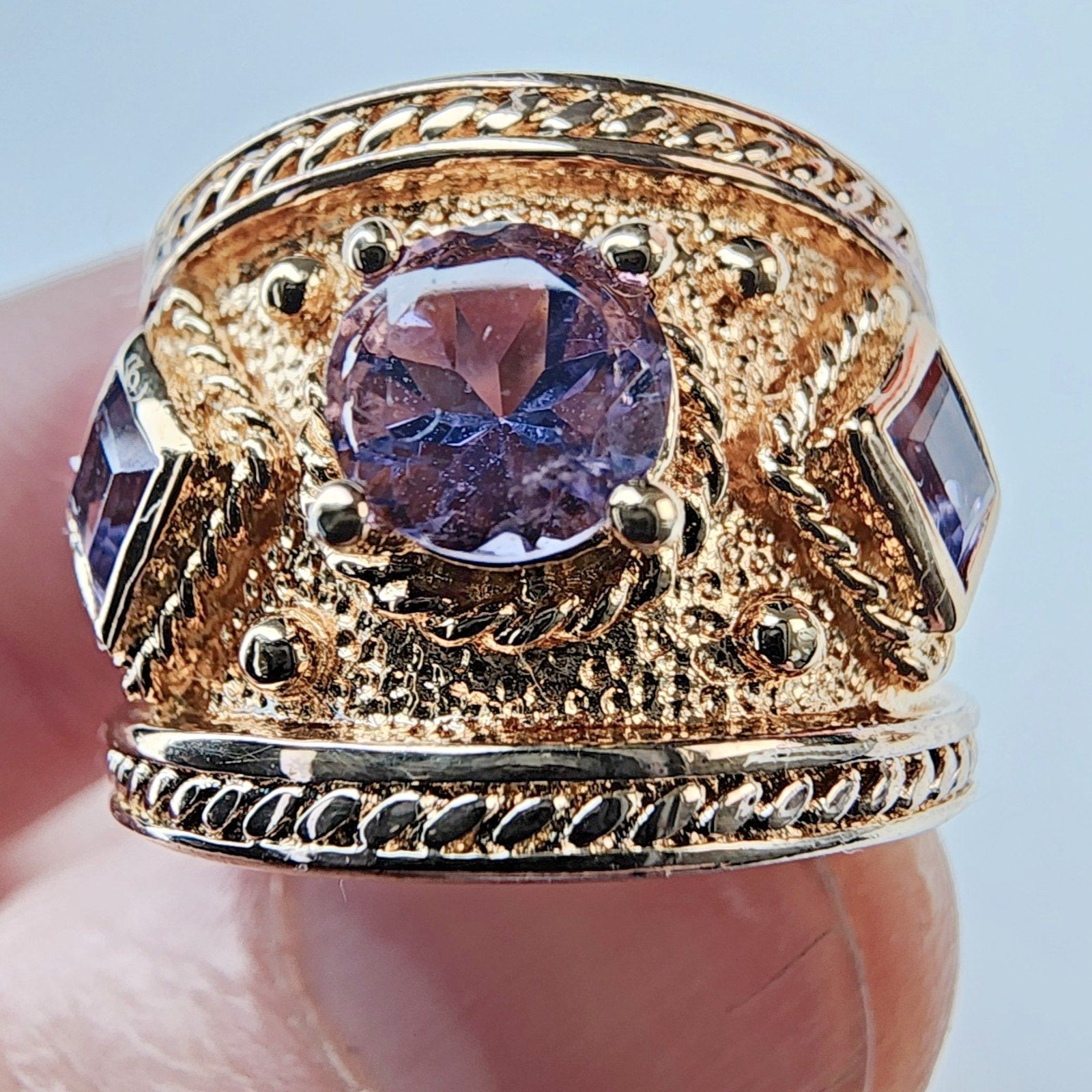 Textured Amethyst Band Ring Size 7 Sterling Silver 925