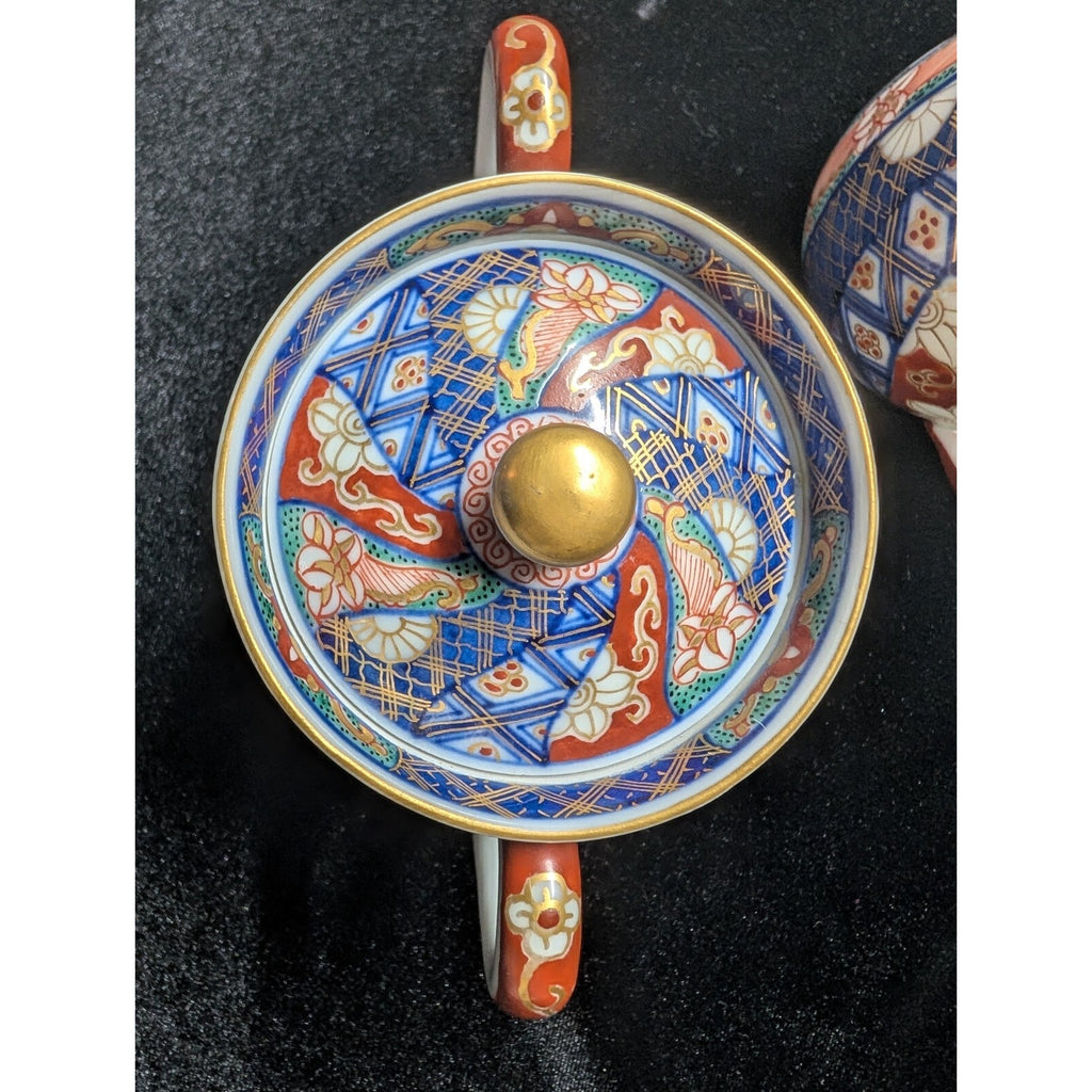 Japanese IMARI Coffee Creamer and Sugar Bowl Hand Painted Porcelain MCM Arita