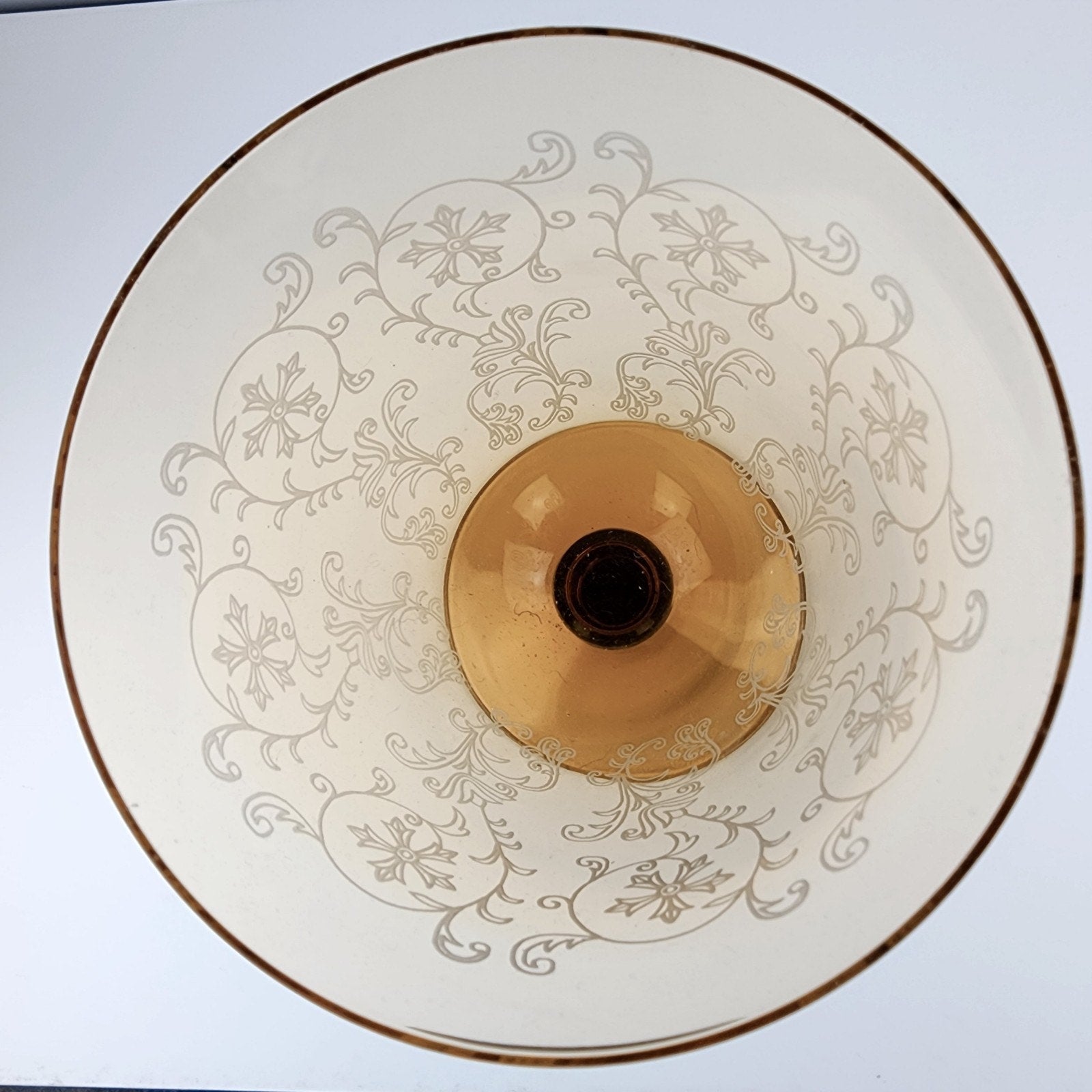 7" Etched Amber Depression Glass Stemmed Wine Glass Vintage