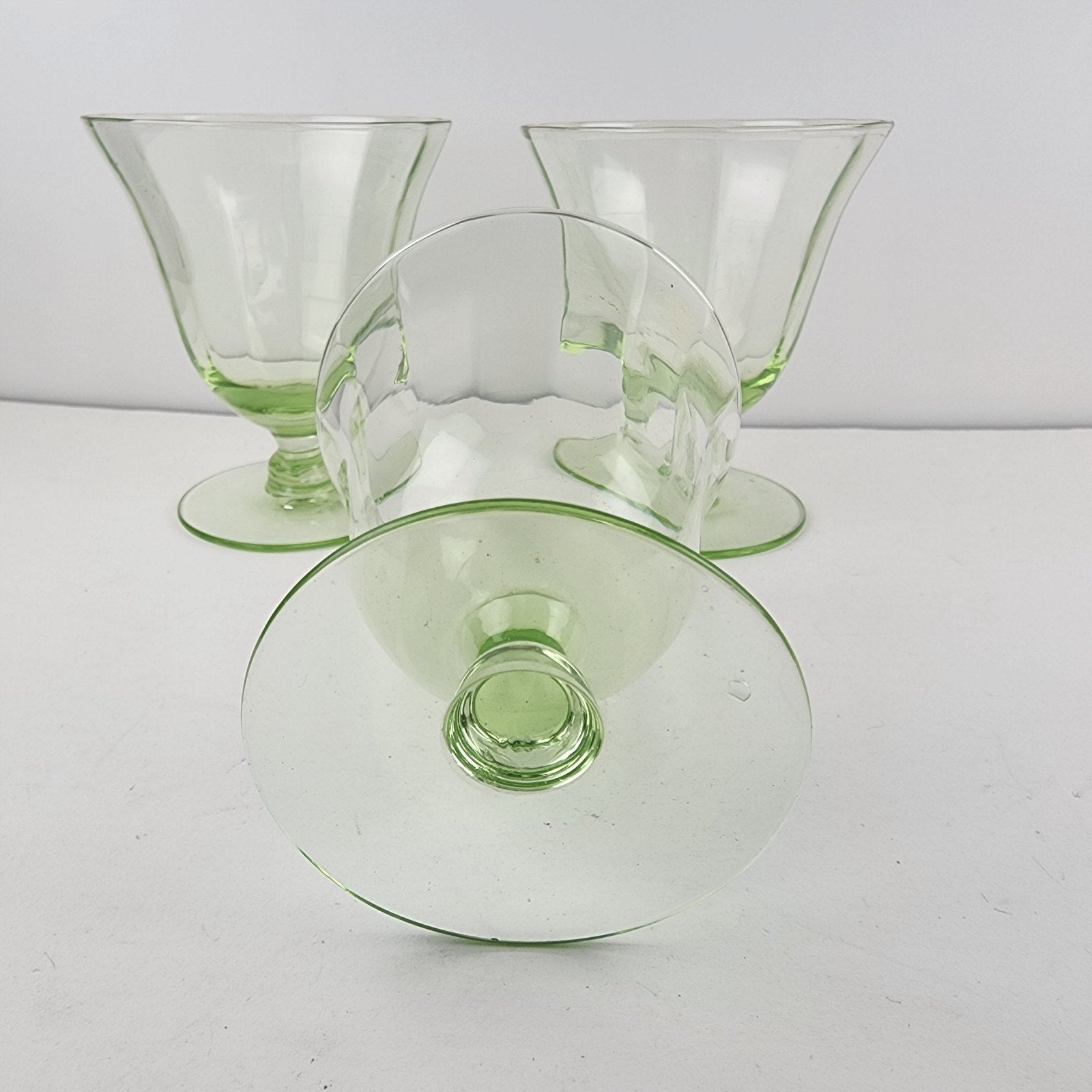 UV Uranium Glow Depression Glass Footed Desert Cups 4 Oz Set of Three