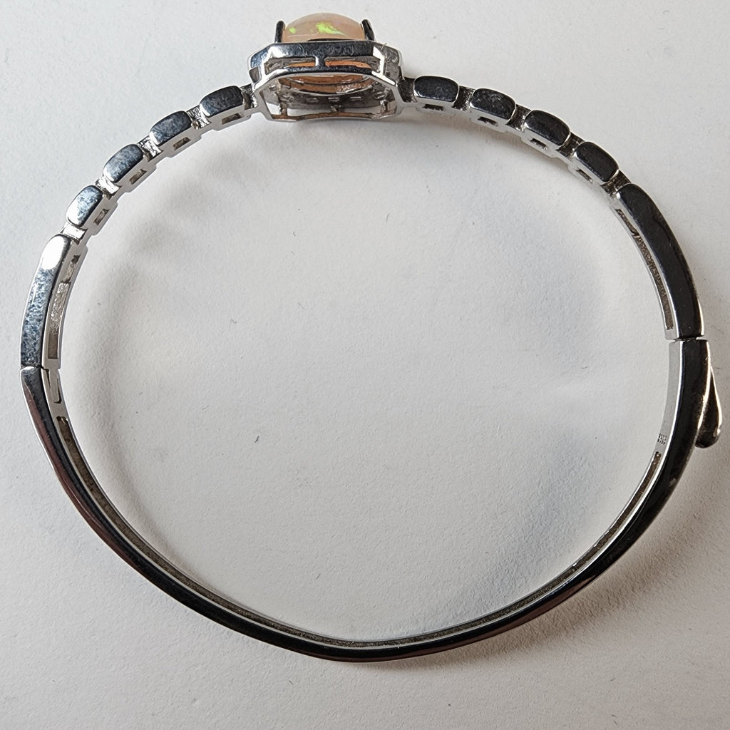 Ethopian Opal Halo Sterling Silver 925 Hinged Designer Bracelet