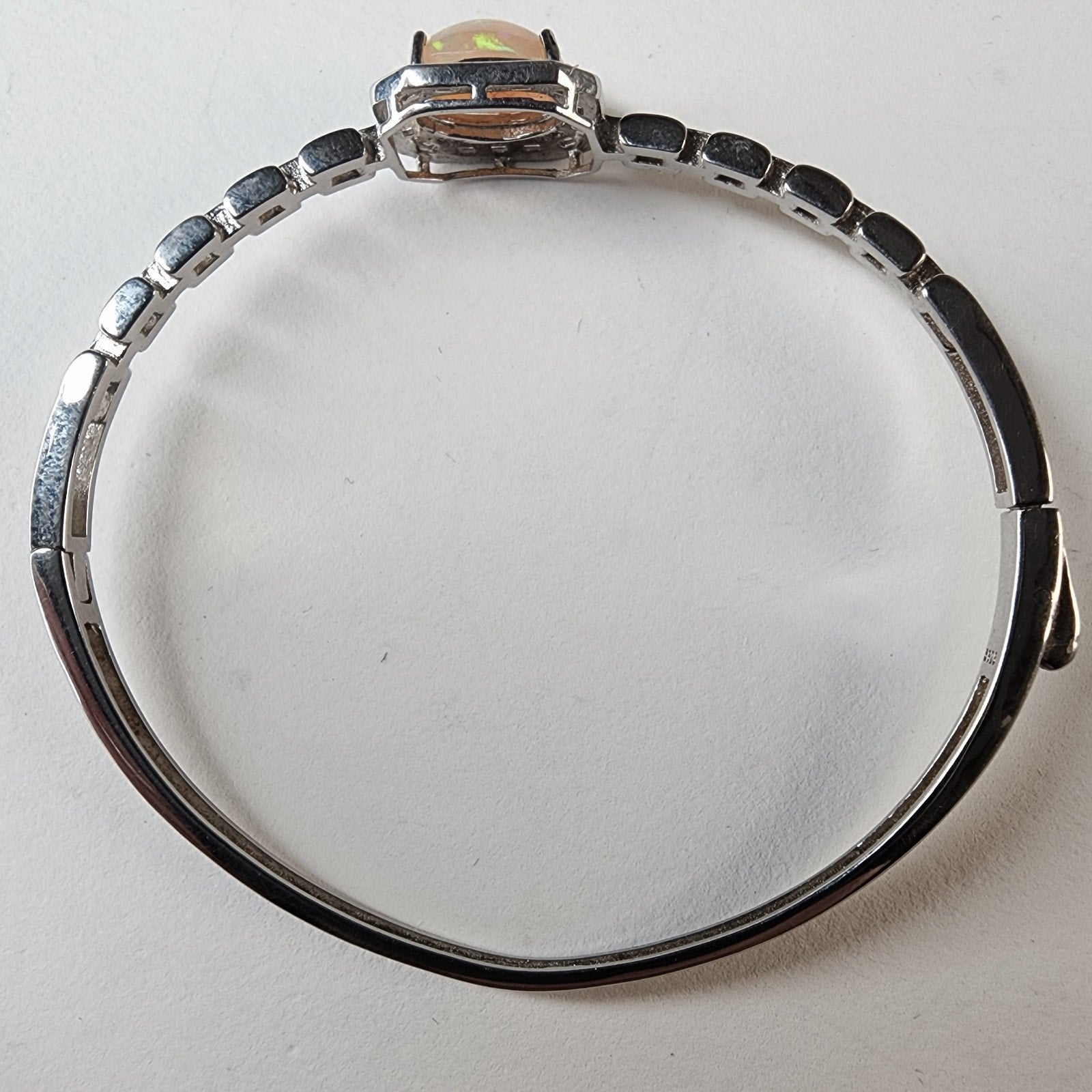 Ethopian Opal Halo Sterling Silver 925 Hinged Designer Bracelet