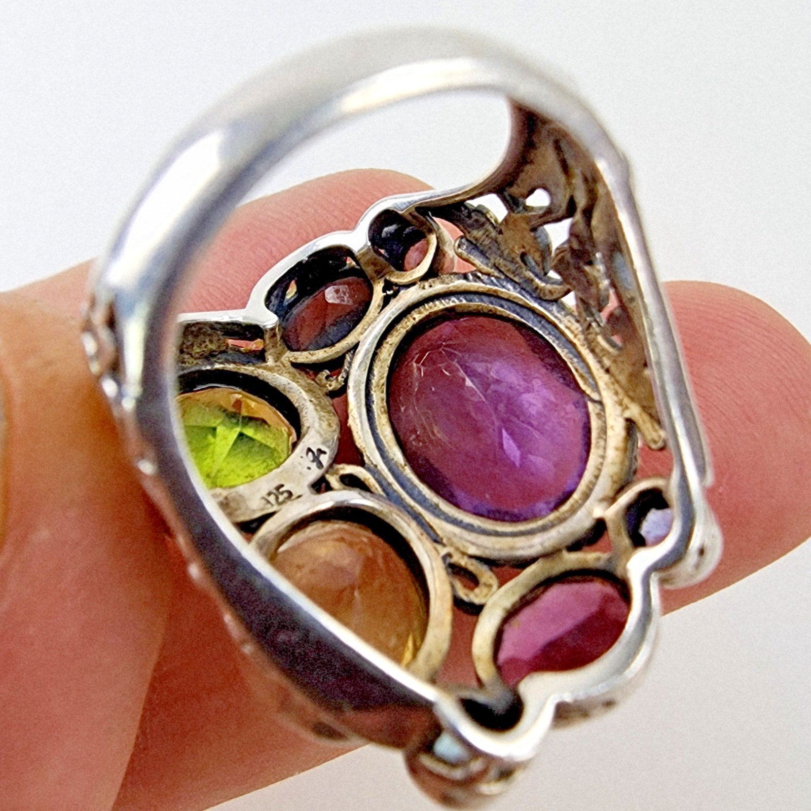 Designer Gemstone Cluster Ring Size 8 1/2 Sterling Silver 925 Vintage