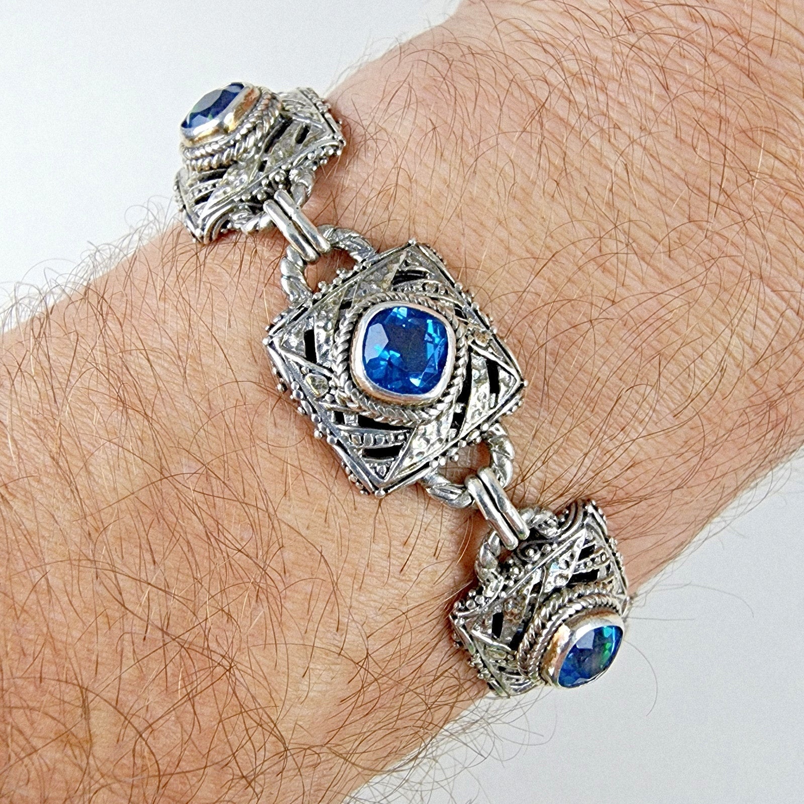 Designer Topaz Pendant and Bracelet Set by Sarda Sterling Silver 925 Vintage