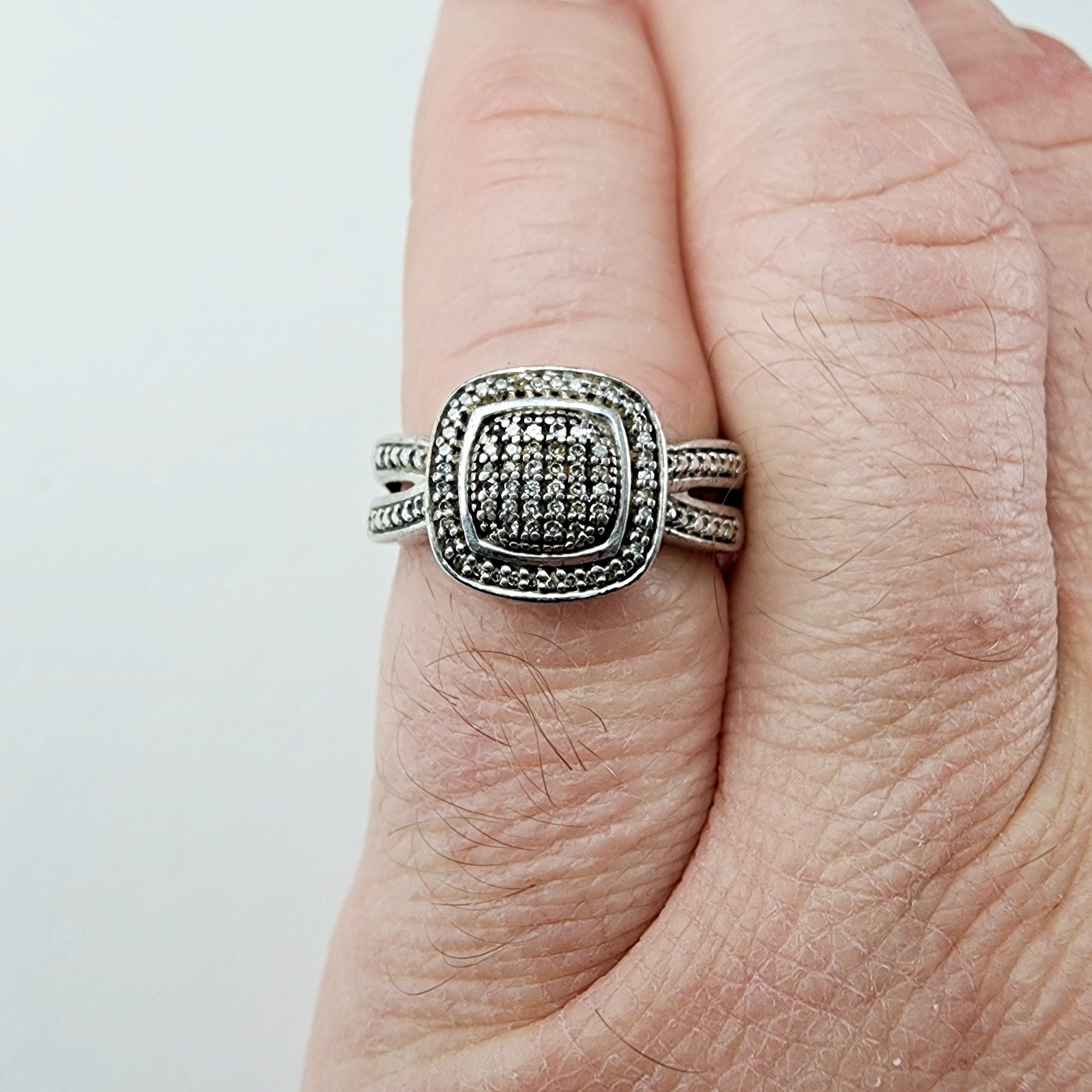 Pave Diamond Crossover Band Ring Size 7 Sterling Silver 925 Vintage