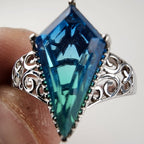 Blue Tourmaline Indicolite Ring Size 9 in Sterling Silver 925 Art Deco Revival
