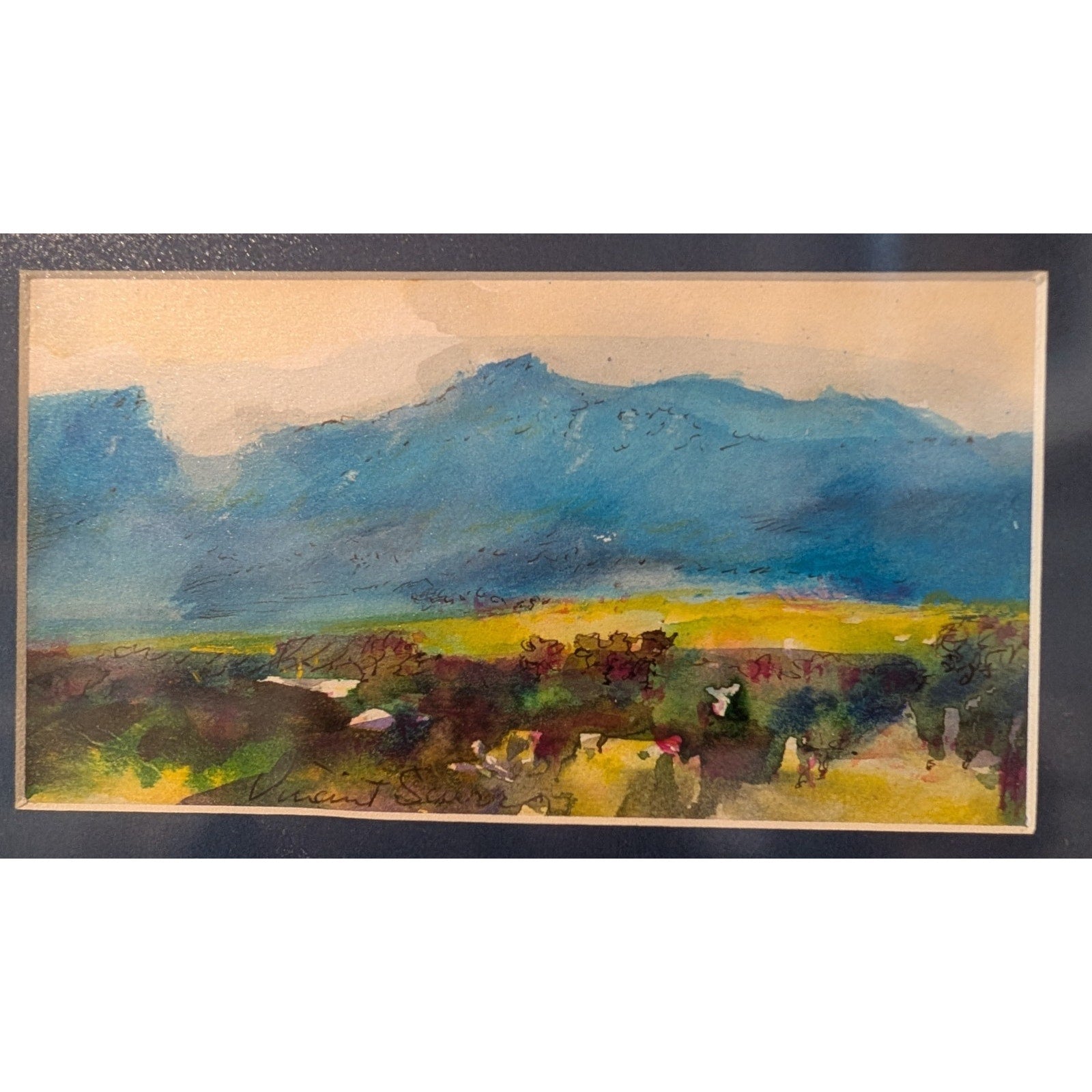 Vincent Scurr Mixed Media Watercolor Landscape Painting Framed