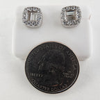 Moissanite Halo Sterling Silver 925 Stud Screwback Earrings Baguette & Round Cut