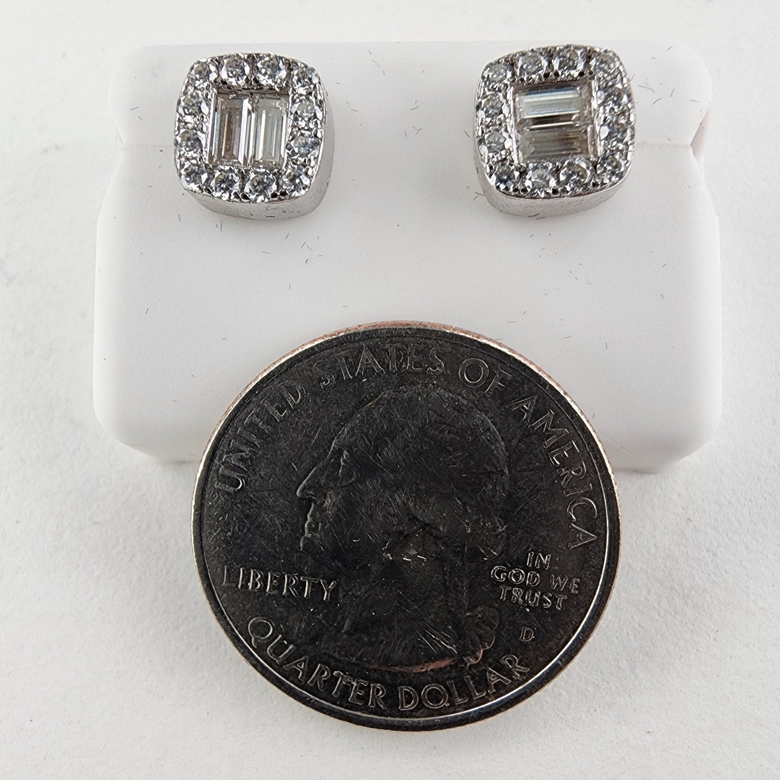 Moissanite Halo Sterling Silver 925 Stud Screwback Earrings Baguette & Round Cut