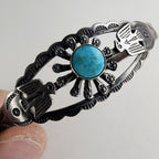 Fred Harvey Era Turquoise Stamped Thunderbird Bracelet in Sterling Silver 925