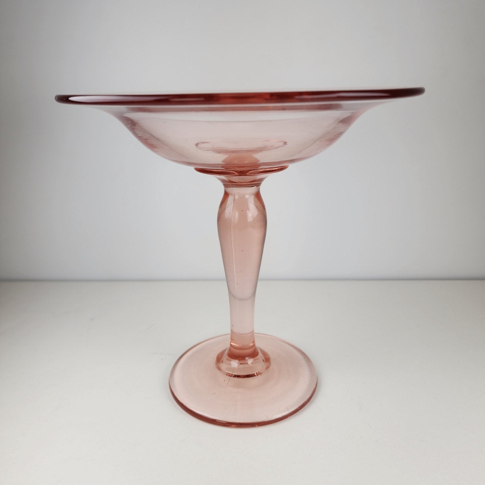 7" Pink Depression Glass Compote Vintage Stemware Candy Dish