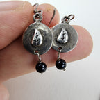 Beaded Dangle Shield Earrings Sterling Silver 925 Vintage