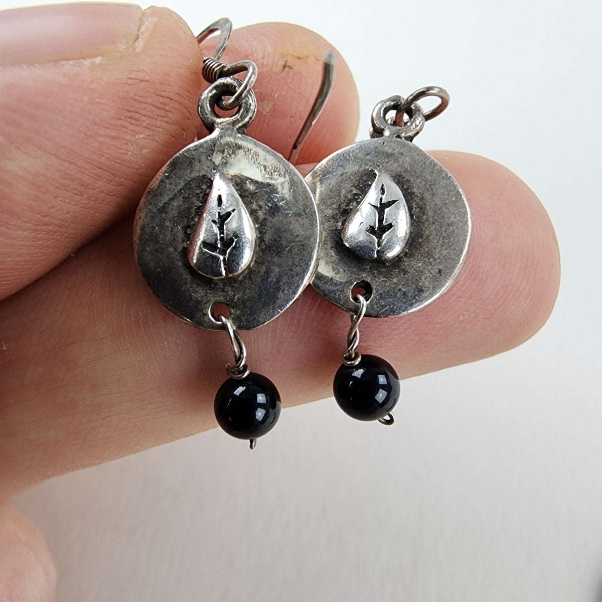 Beaded Dangle Shield Earrings Sterling Silver 925 Vintage