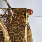 Vintage Judith Leiber Alligator Crocodile Purse Handbag Handled Day Bag Tan