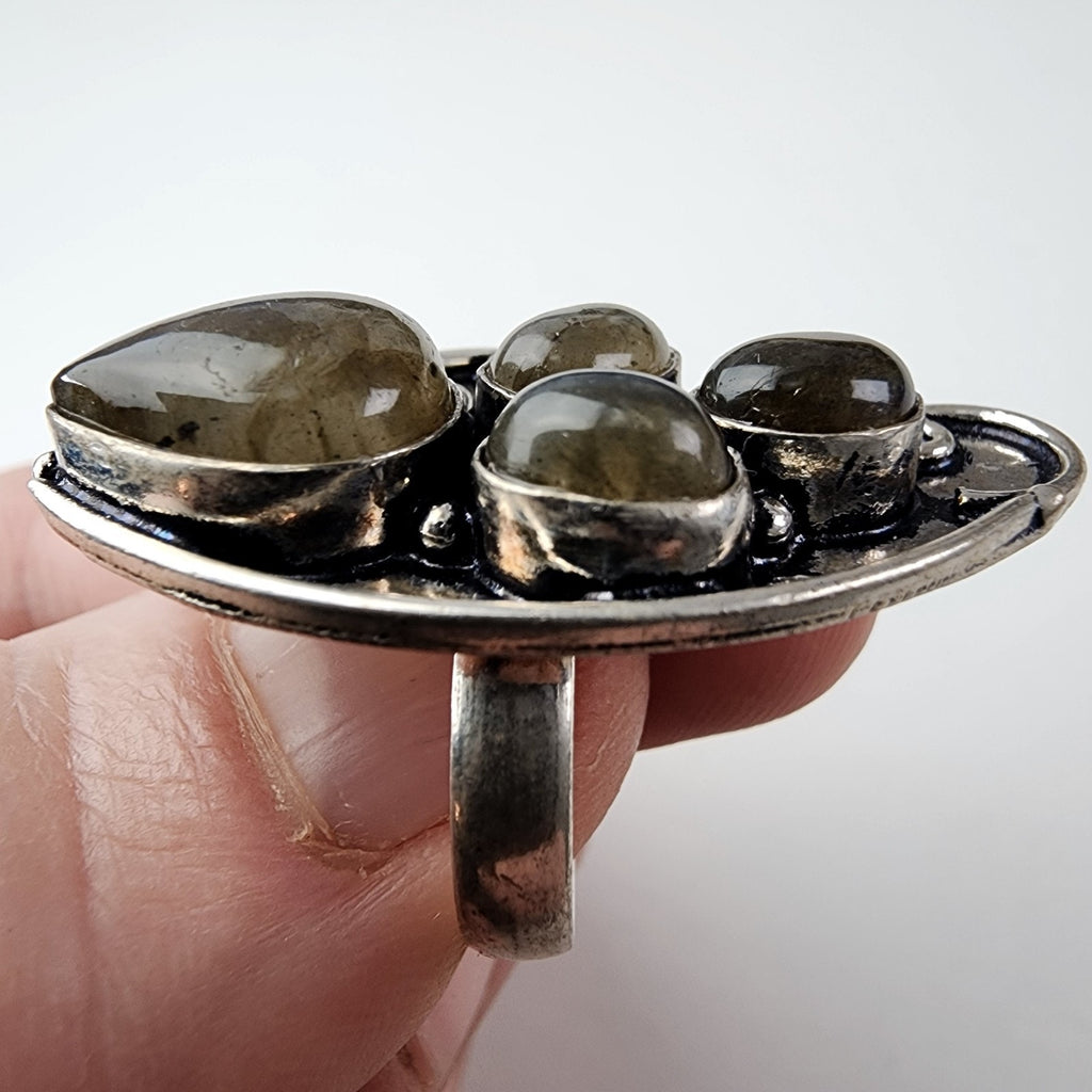 Rainbow Moonstone Shield Ring Size 7 Sterling Silver 925 Vintage