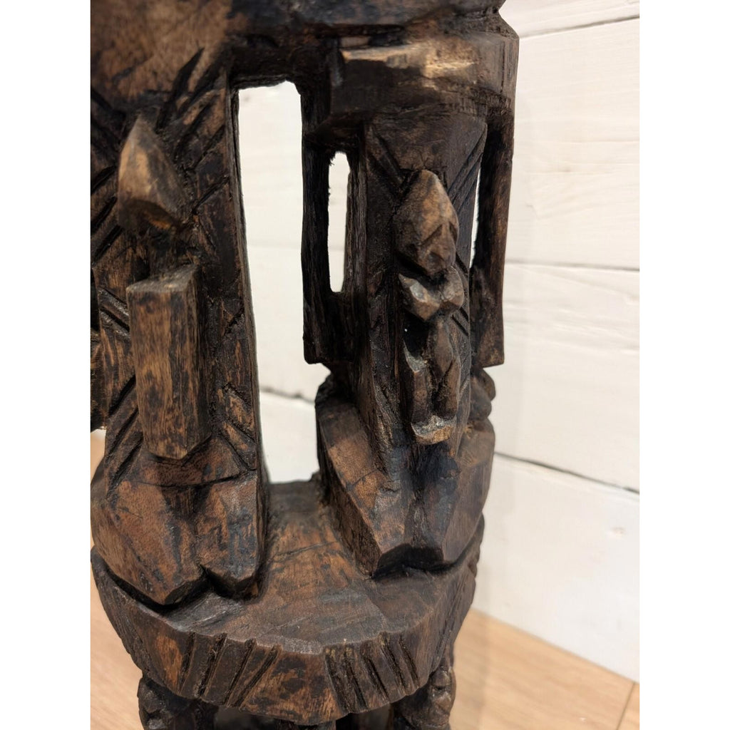 African DOGON Marriage Statue Wood Carved Couple and Children Figure 21"