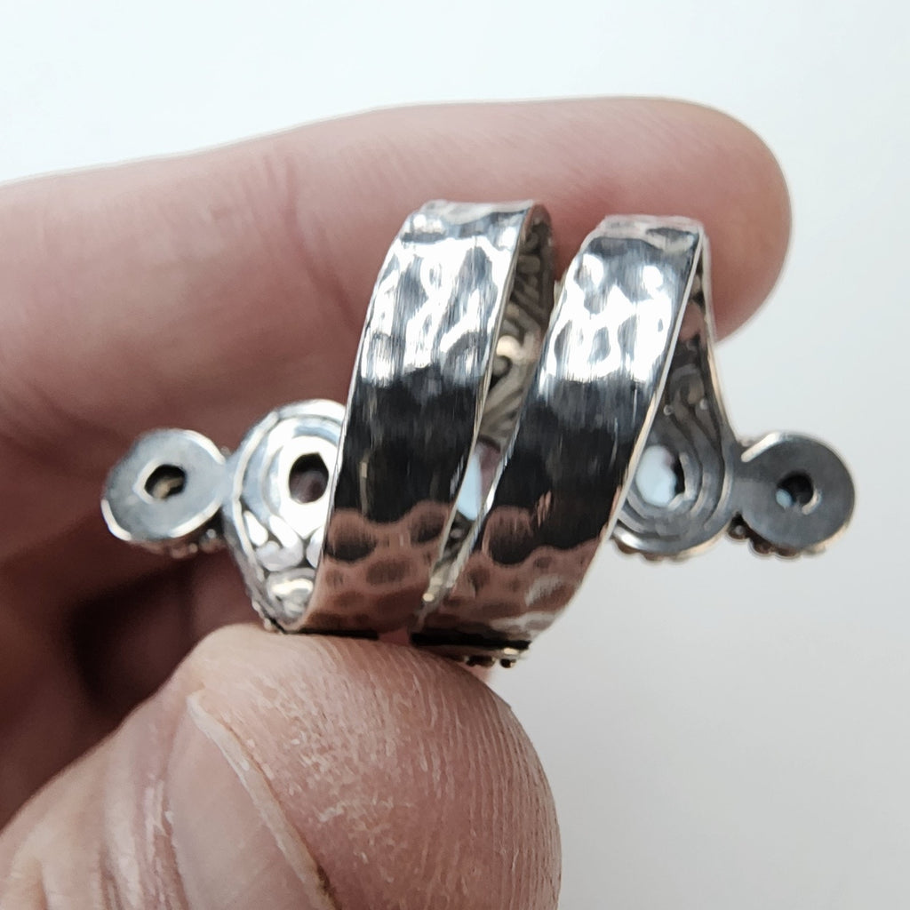 Designer Topaz Double Bypass Ring Size 7 by Sarda Sterling Silver 925 Retired