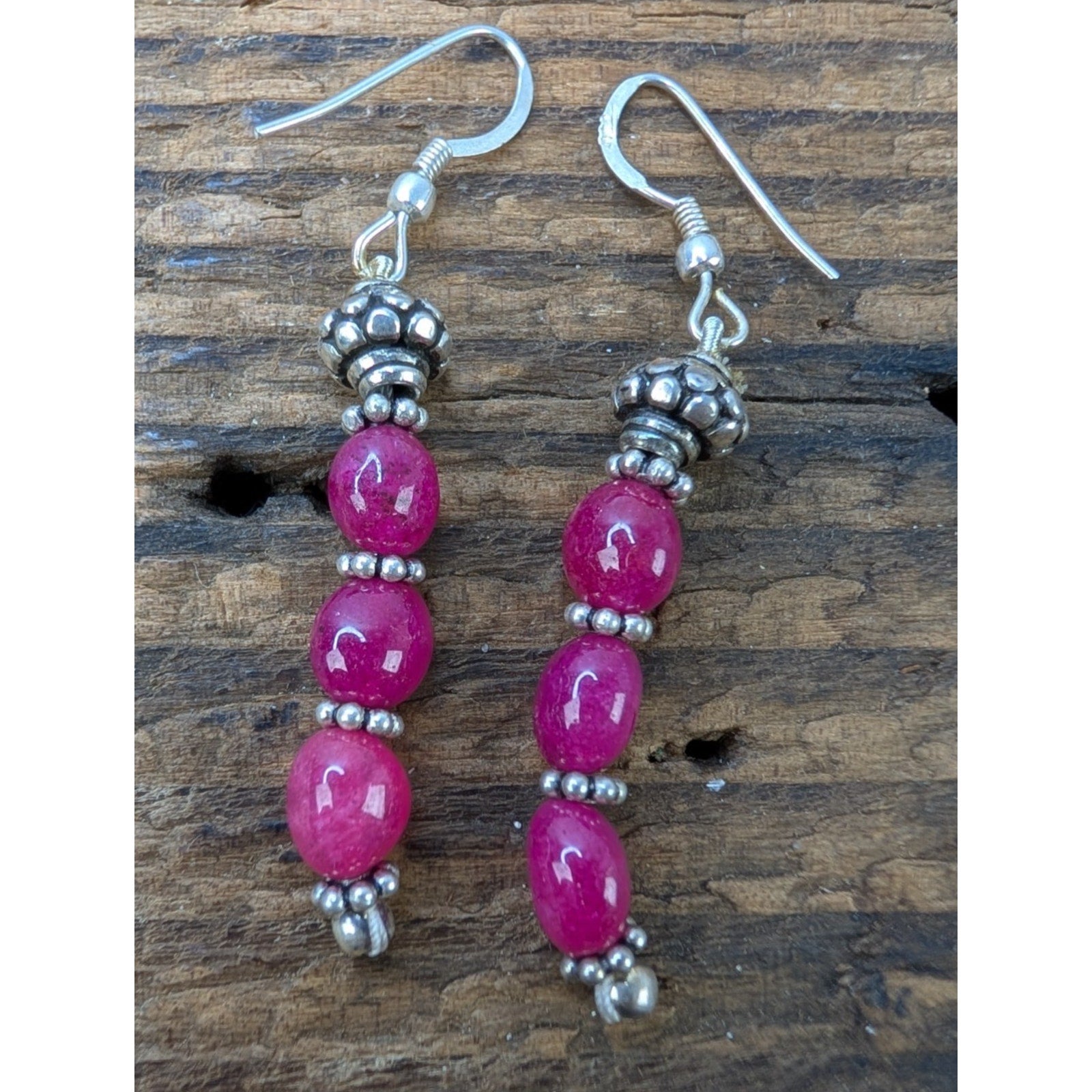 Vintage Pink Gemstone Dangle Sterling Silver 925 Earrings