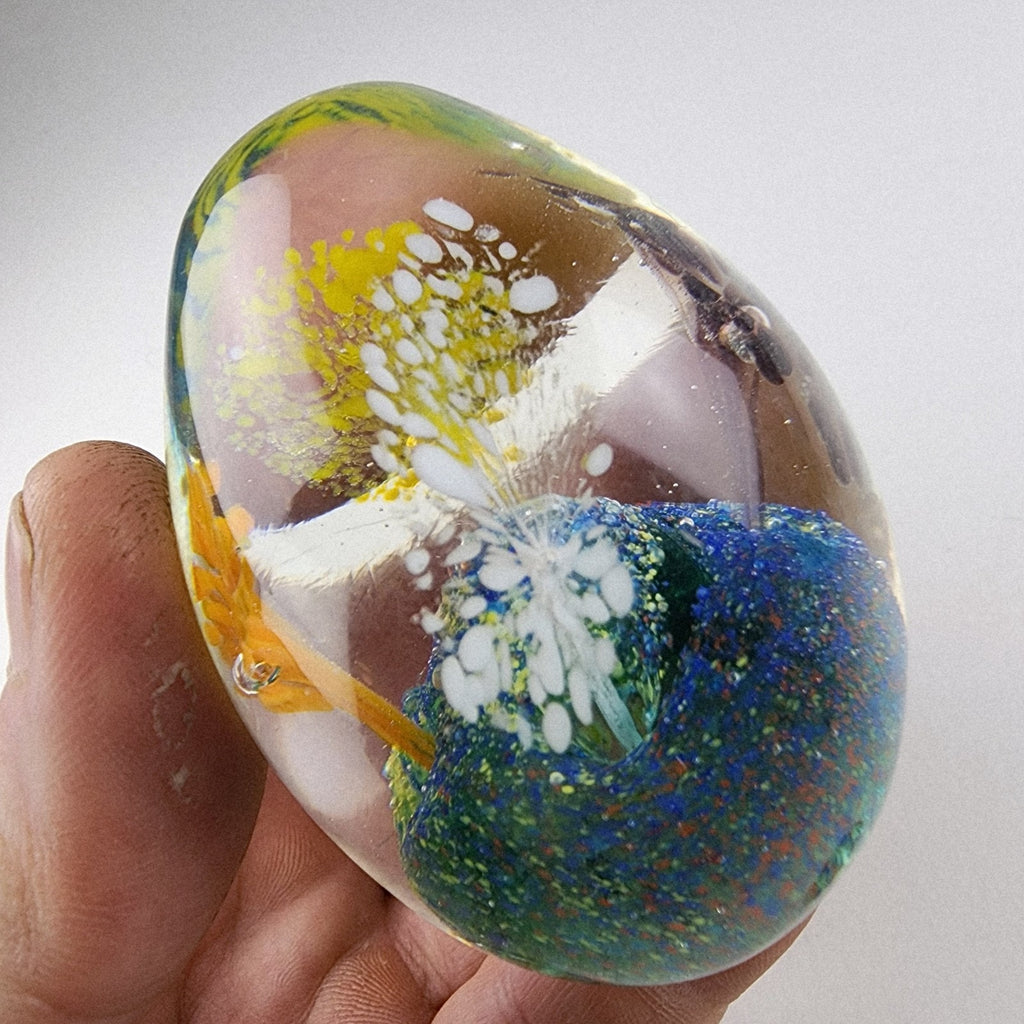 2 1/2" Tree Landscape Art Glass Paperweight Vintage Hand Blown Borosilicate