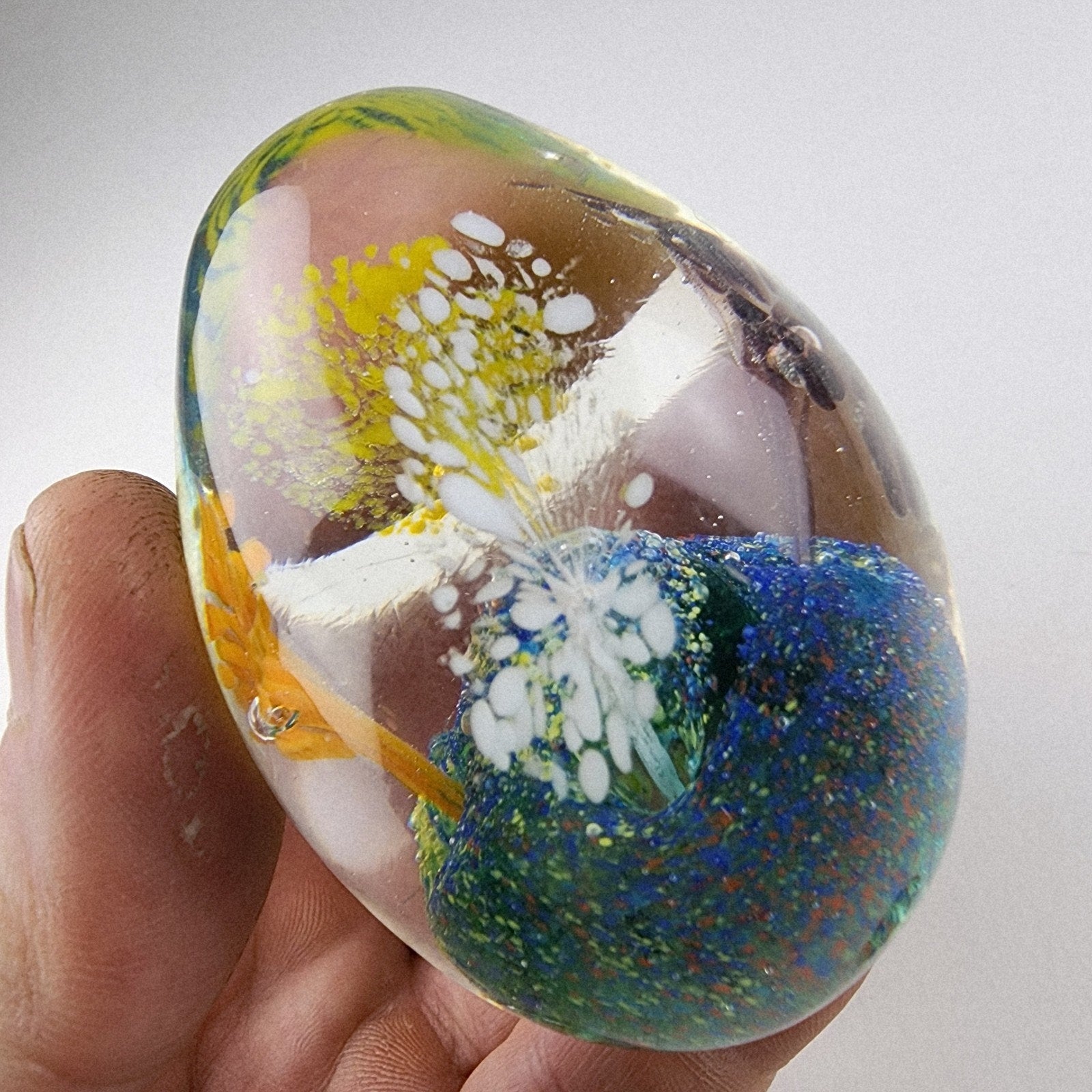 2 1/2" Tree Landscape Art Glass Paperweight Vintage Hand Blown Borosilicate